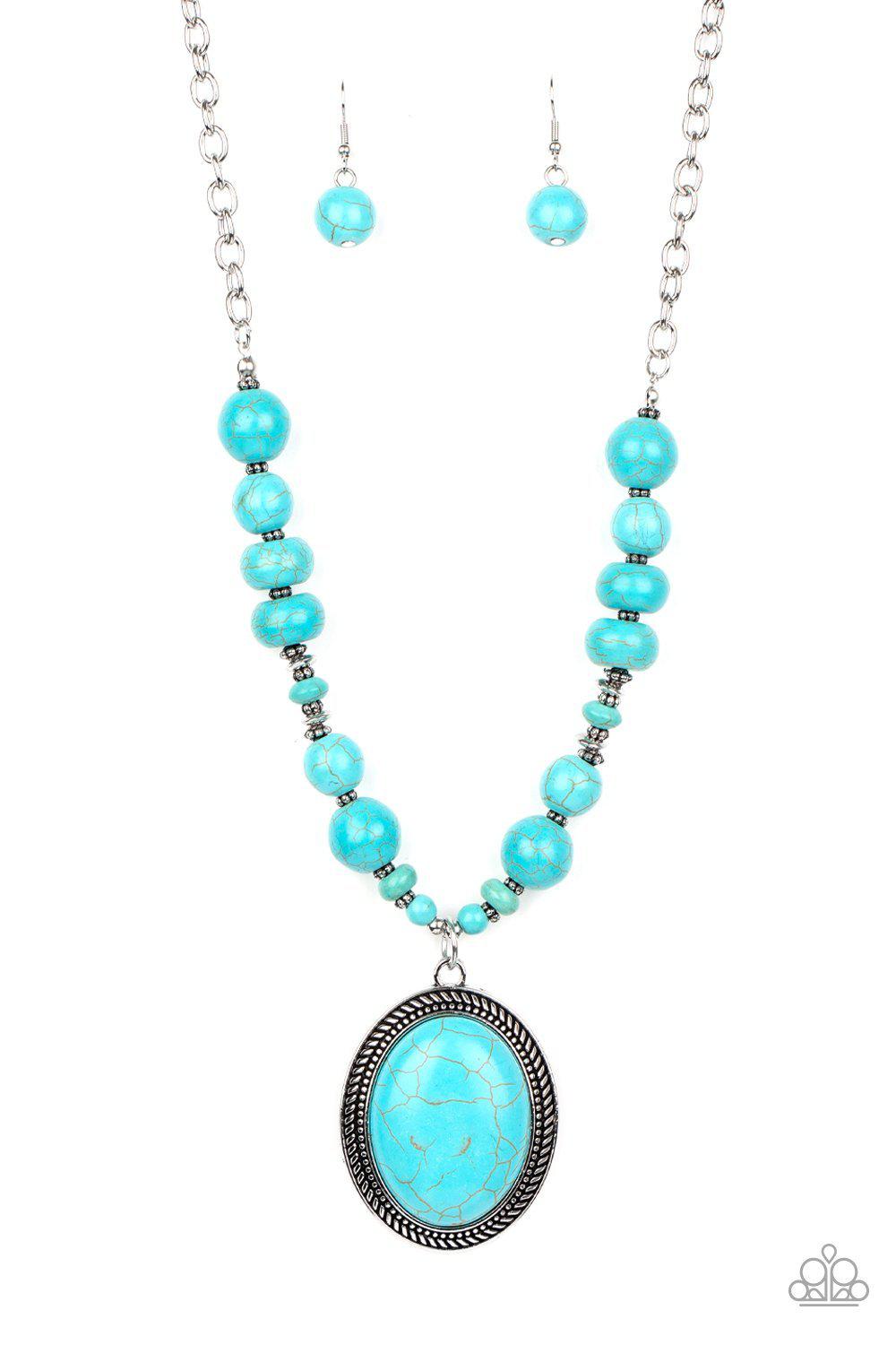 Home Sweet HOMESTEAD Turquoise Blue Stone and Silver Necklace - Paparazzi Accessories- on model - CarasShop.com - Paparazzi Jewelry by Cara Jewels