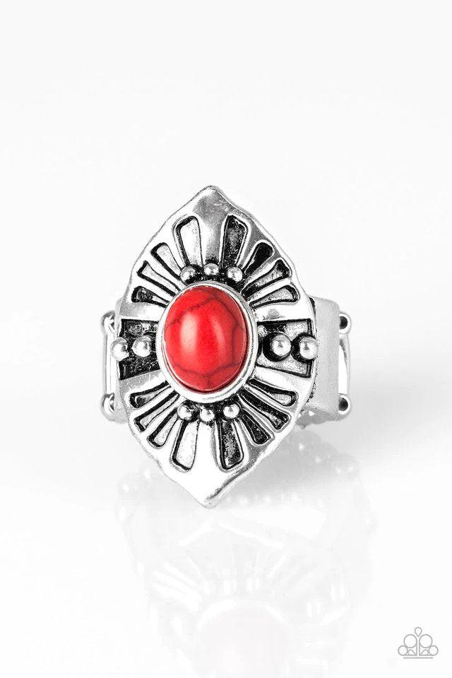 HOMESTEAD For The Weekend Red Stone Ring Red Ring - Paparazzi Accessories- lightbox - CarasShop.com - Paparazzi Jewelry by Cara Jewels