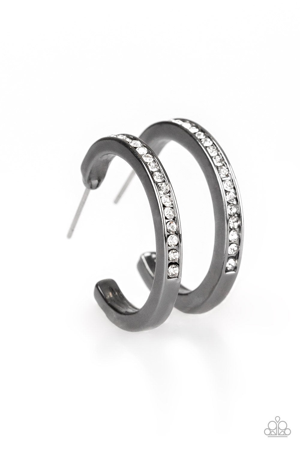 Hoop Haven Gunmetal Black Hoop Earrings - Paparazzi Accessories- on model - CarasShop.com - Paparazzi Jewelry by Cara Jewels