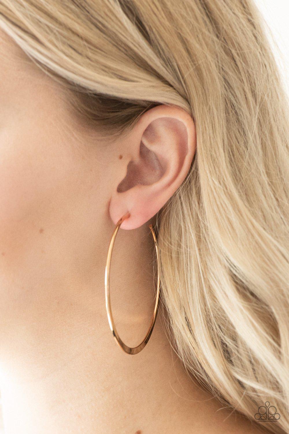 Hoop Hero Gold Hoop Earring - Paparazzi Accessories- lightbox - CarasShop.com - Paparazzi Jewelry by Cara Jewels