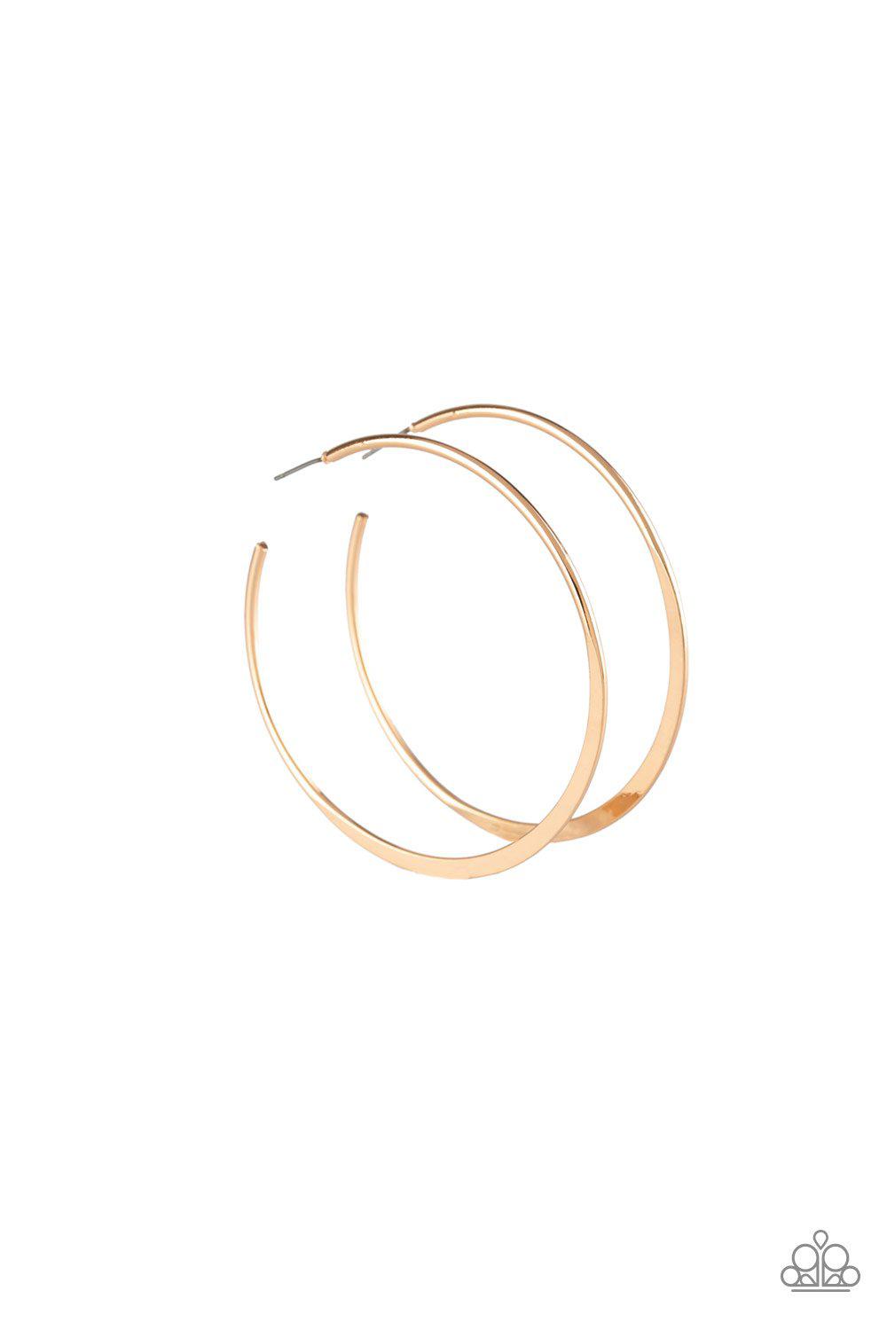 Hoop Hero Gold Hoop Earring - Paparazzi Accessories- on model - CarasShop.com - Paparazzi Jewelry by Cara Jewels