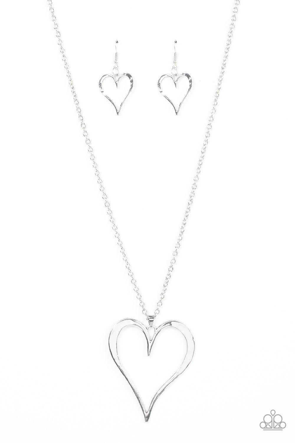 Hopelessly in Love Silver Heart Necklace - Paparazzi Accessories- lightbox - CarasShop.com - Paparazzi Jewelry by Cara Jewels