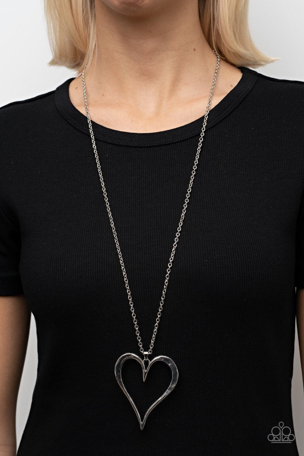 Hopelessly in Love Silver Heart Necklace - Paparazzi Accessories- lightbox - CarasShop.com - Paparazzi Jewelry by Cara Jewels