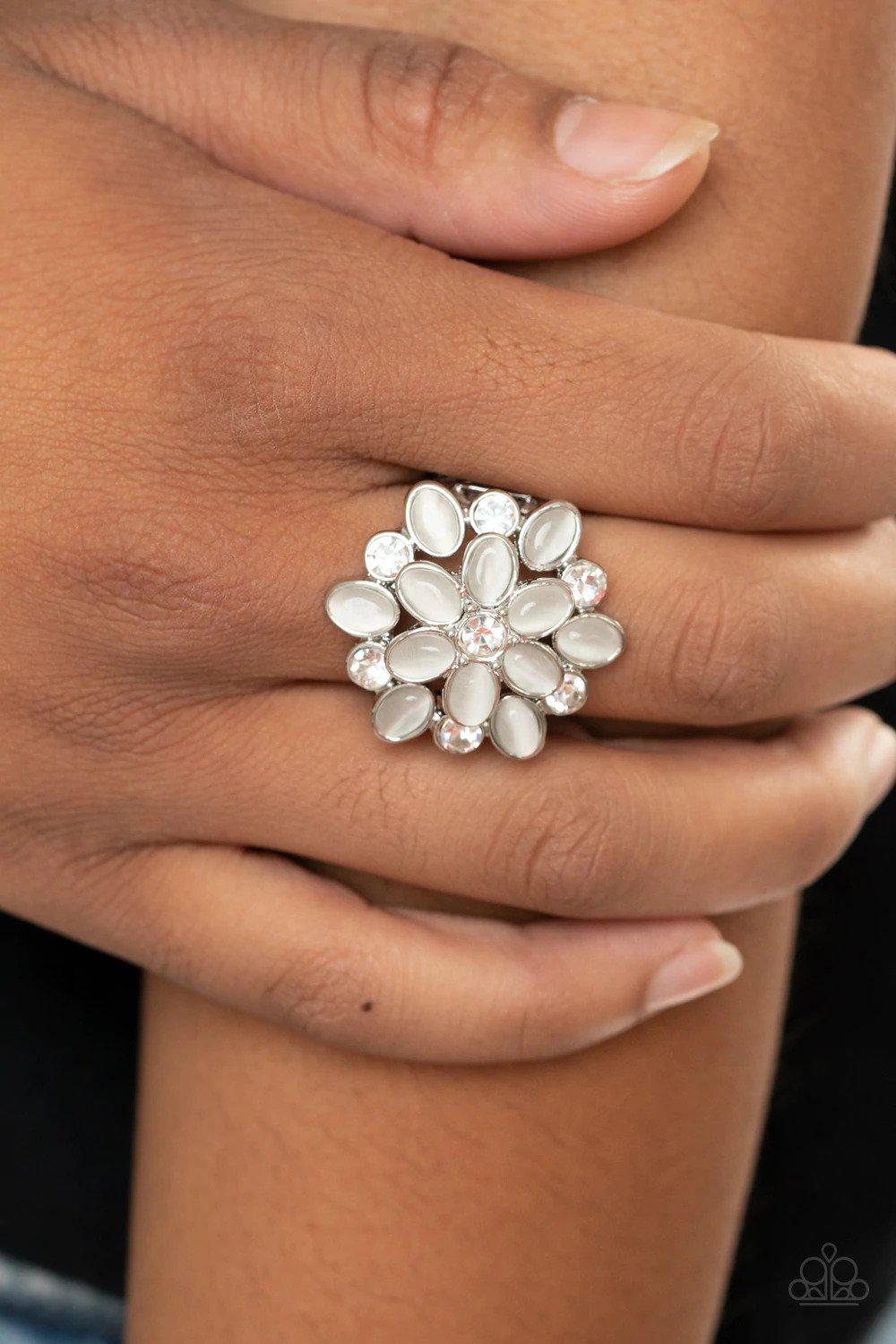 Hopes and GLEAMS White Ring - Paparazzi Accessories- on model - CarasShop.com - Paparazzi Jewelry by Cara Jewels
