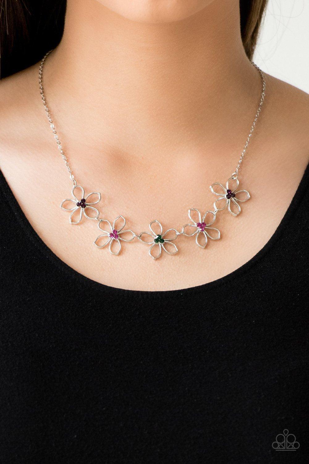 Hoppin Hibiscus Multi Rhinestone Flower Necklace - Paparazzi Accessories- lightbox - CarasShop.com - Paparazzi Jewelry by Cara Jewels