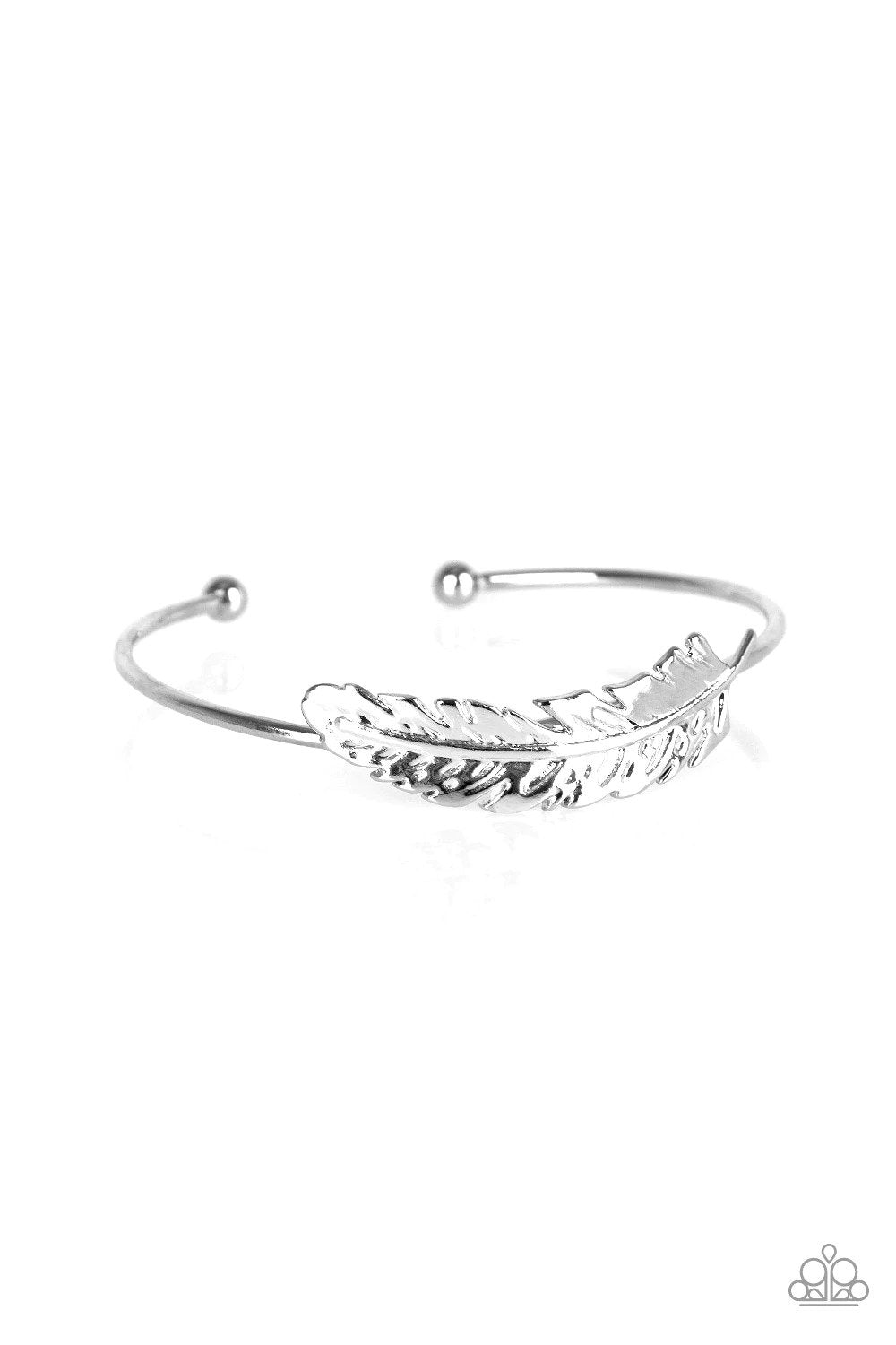 How Do You Like This FEATHER Silver Cuff Bracelet - Paparazzi Accessories- lightbox - CarasShop.com - Paparazzi Jewelry by Cara Jewels