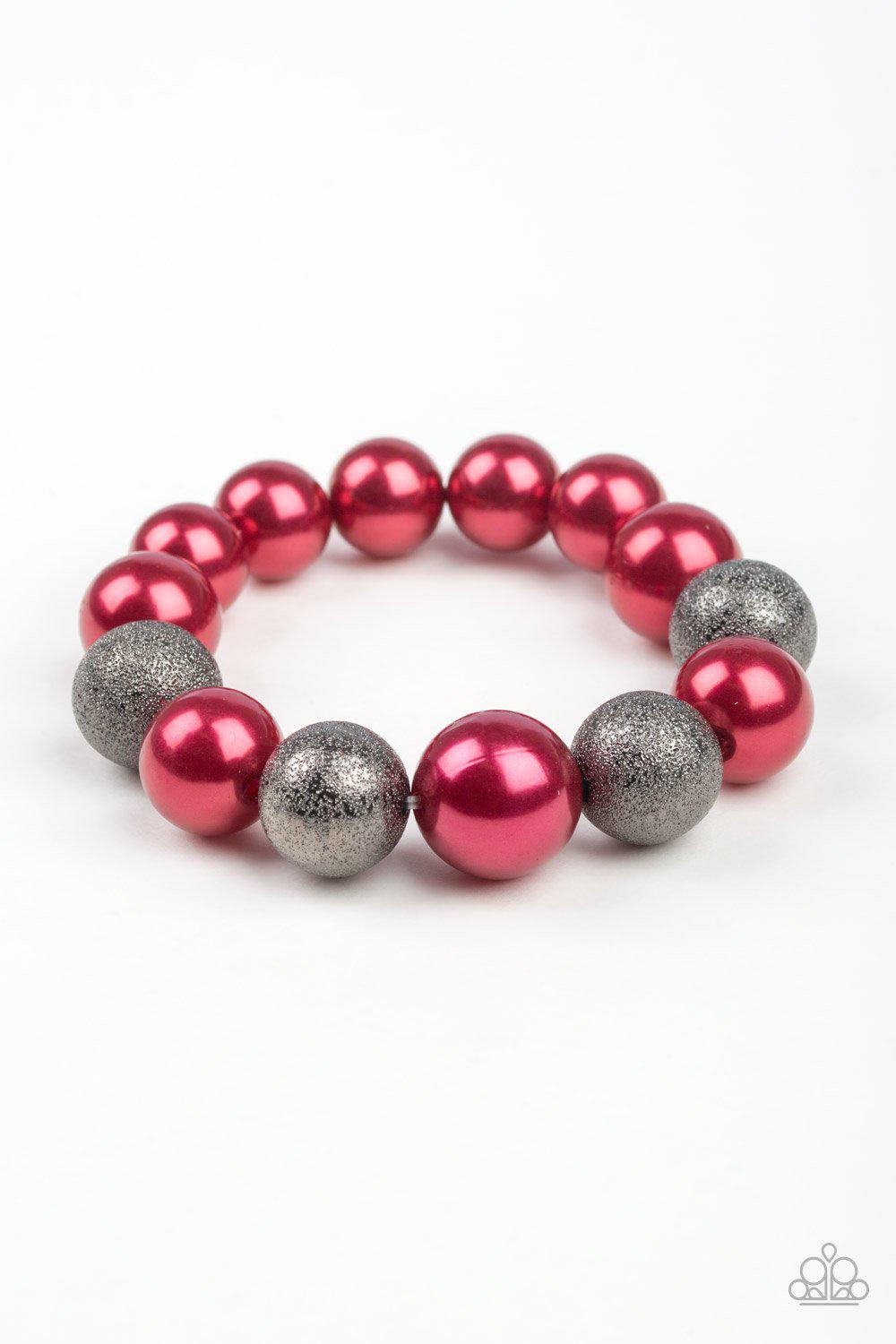 Humble Hustle Red and Gunmetal Pearl Stretch Bracelet - Paparazzi Accessories- on model - CarasShop.com - Paparazzi Jewelry by Cara Jewels
