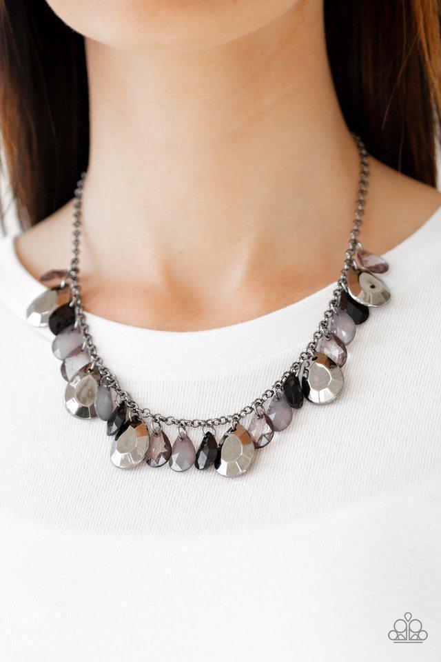 Hurricane Season Black Necklace - Paparazzi Accessories- on model - CarasShop.com - Paparazzi Jewelry by Cara Jewels