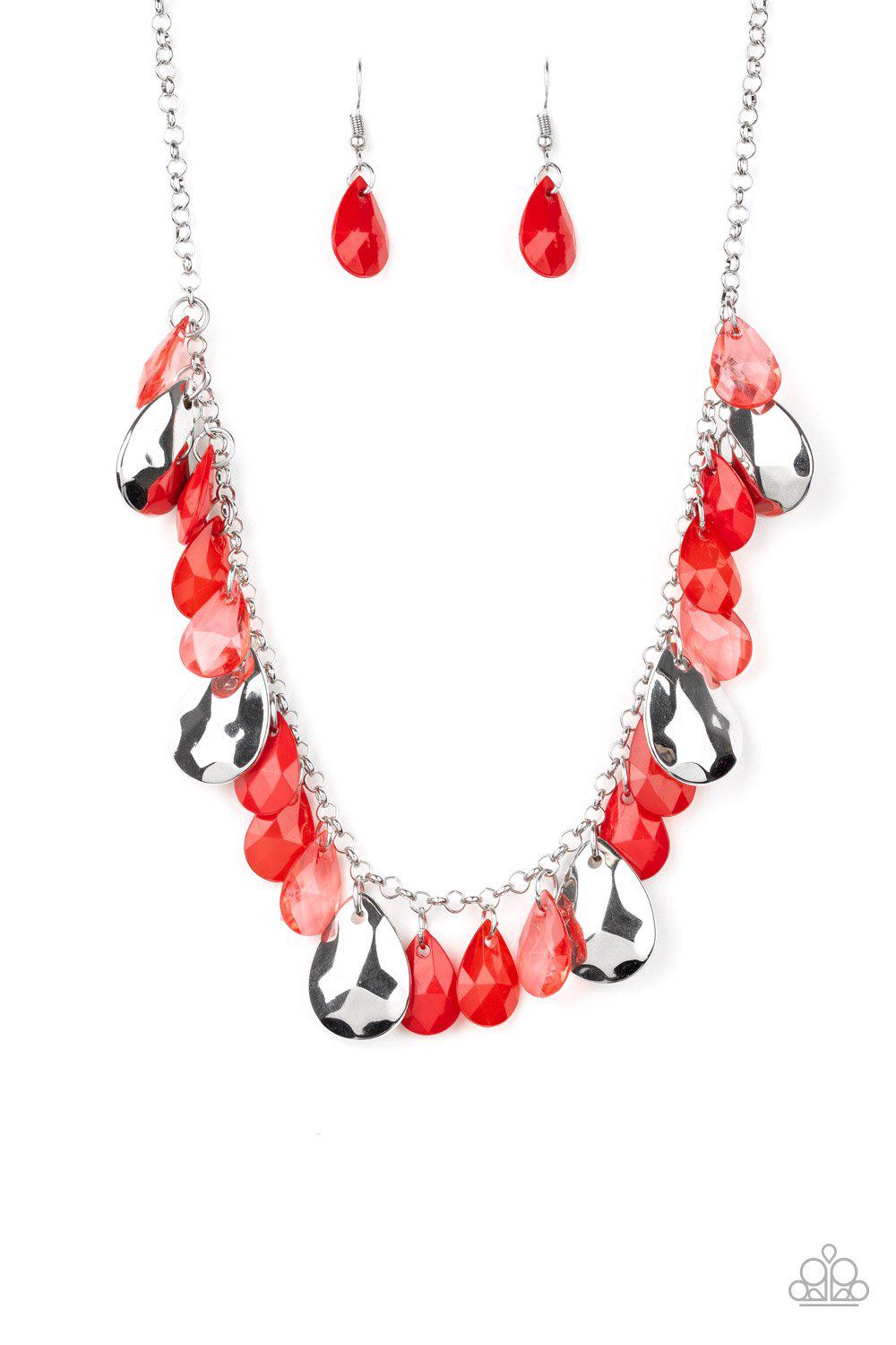 Hurricane Season Red and Silver Necklace - Paparazzi Accessories- lightbox - CarasShop.com - Paparazzi Jewelry by Cara Jewels