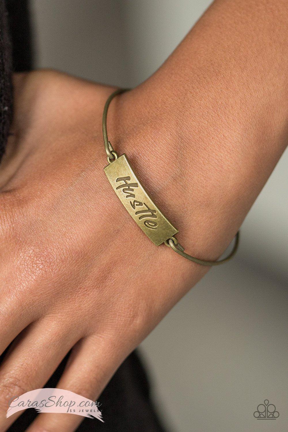 Hustle Hard Brass Bangle Bracelet - Paparazzi Accessories- lightbox - CarasShop.com - Paparazzi Jewelry by Cara Jewels