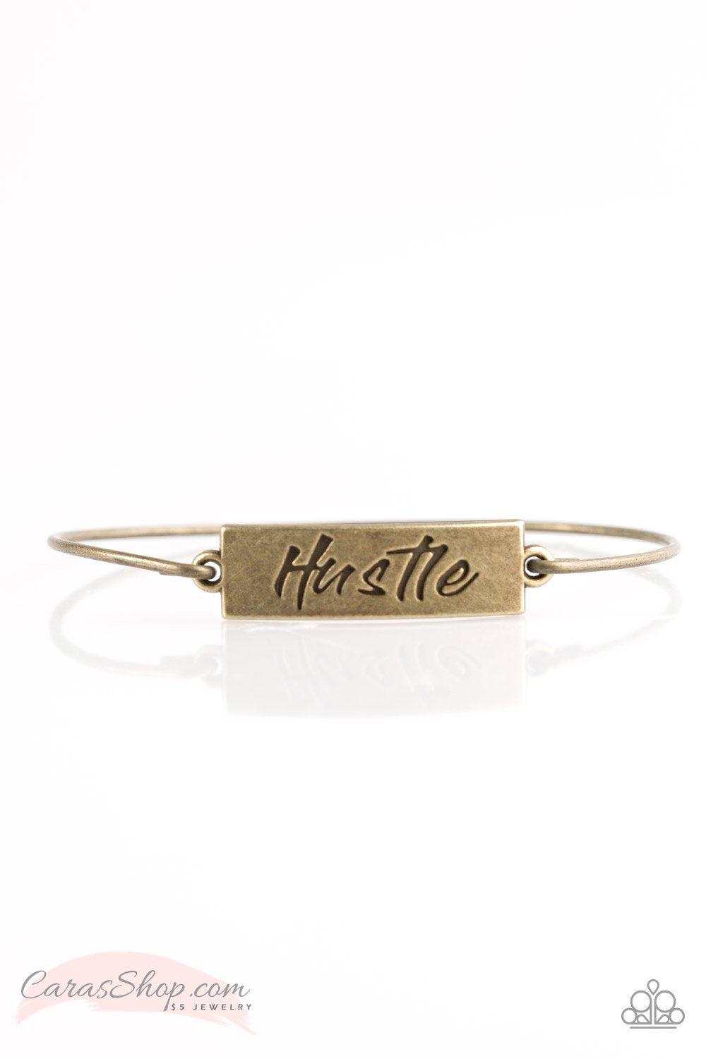 Hustle Hard Brass Bangle Bracelet - Paparazzi Accessories- on model - CarasShop.com - Paparazzi Jewelry by Cara Jewels