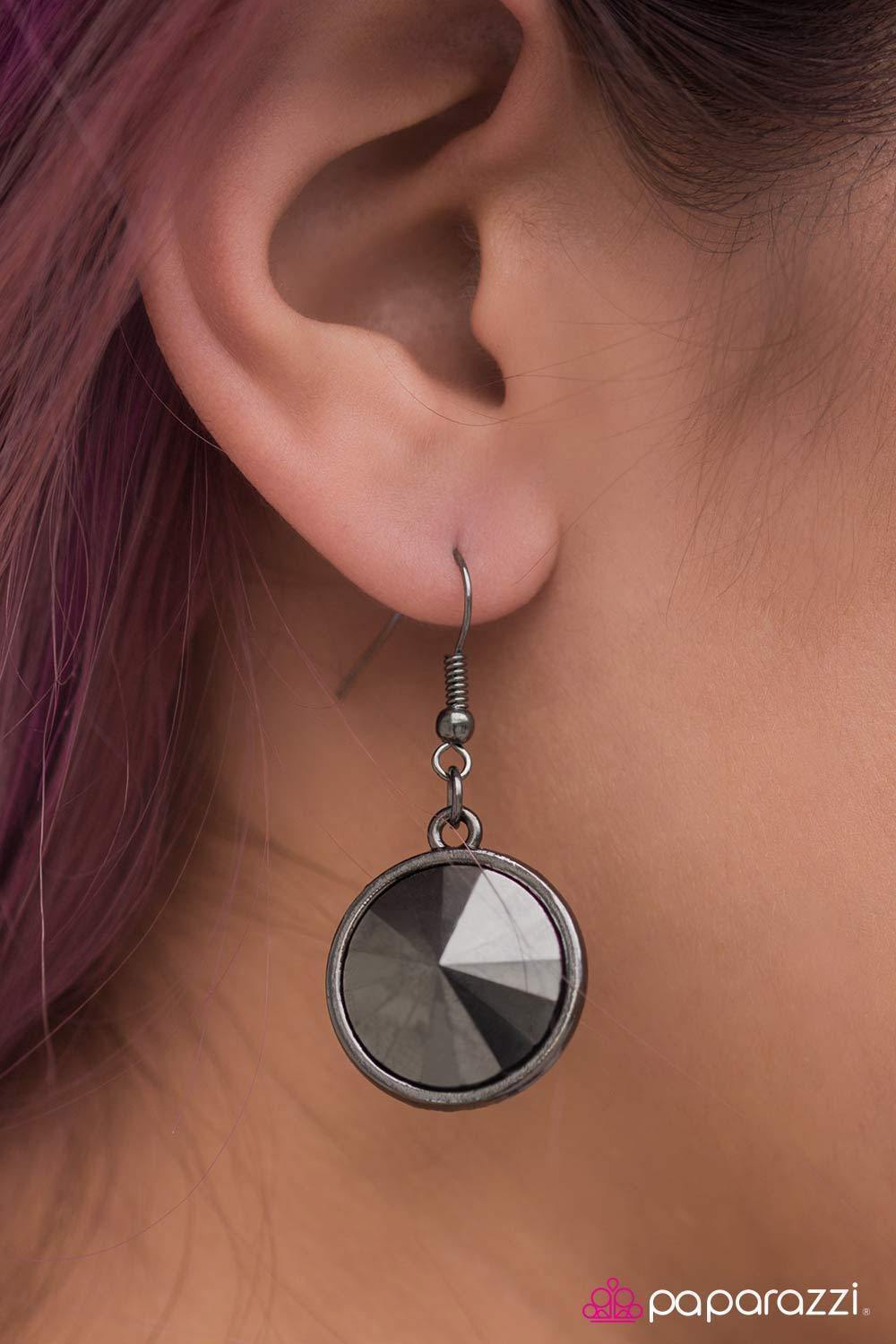 Hypnotized - Gunmetal and Hematite Necklace and matching Earrings - Paparazzi Accessories- on model - CarasShop.com - Paparazzi Jewelry by Cara Jewels