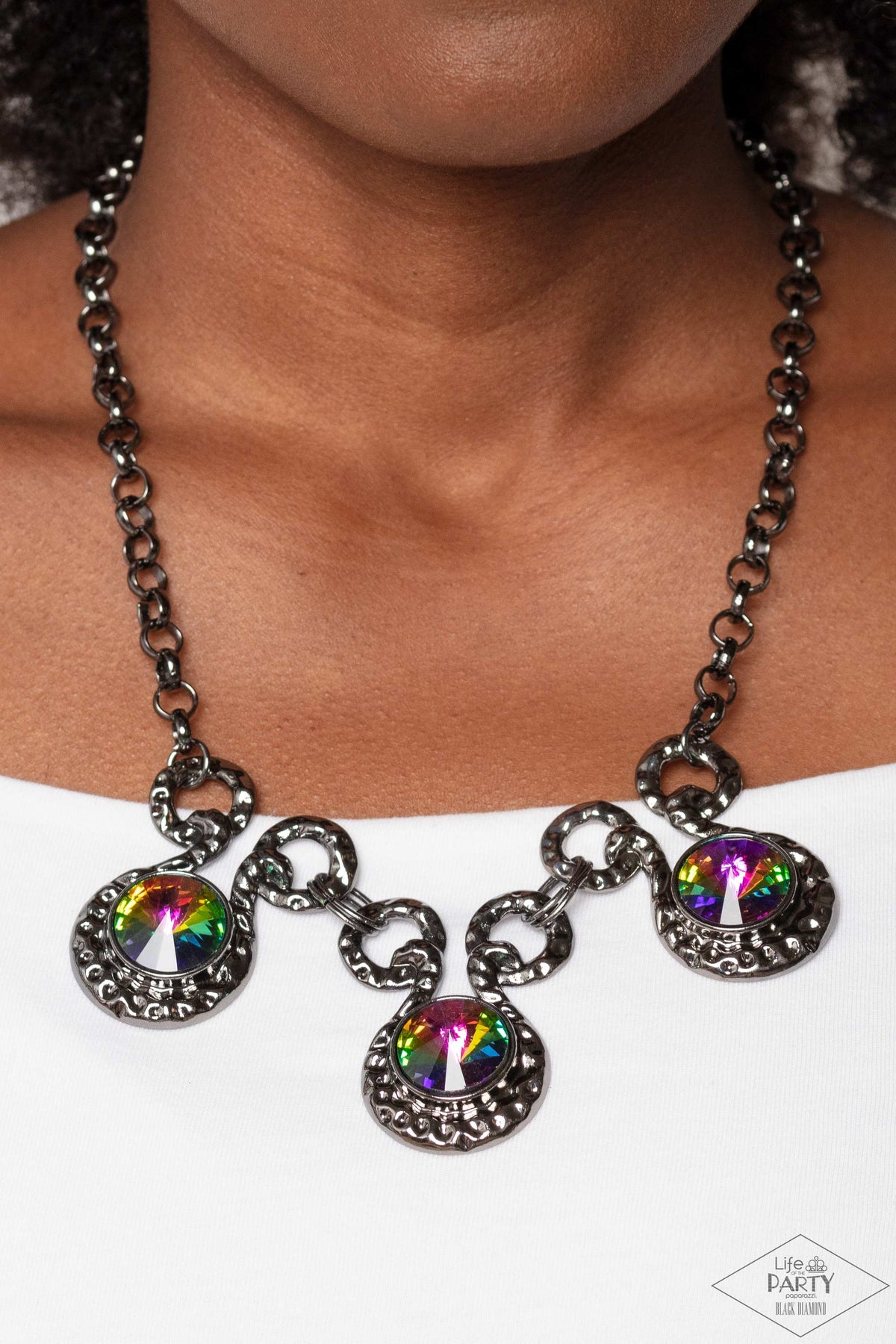 Hypnotized Multi Oil Spill Necklace - Paparazzi Accessories- on model - CarasShop.com - Paparazzi Jewelry by Cara Jewels