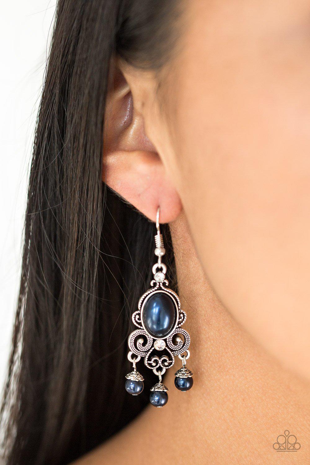 I Better Get Glowing Blue Earrings - Paparazzi Accessories- on model - CarasShop.com - Paparazzi Jewelry by Cara Jewels