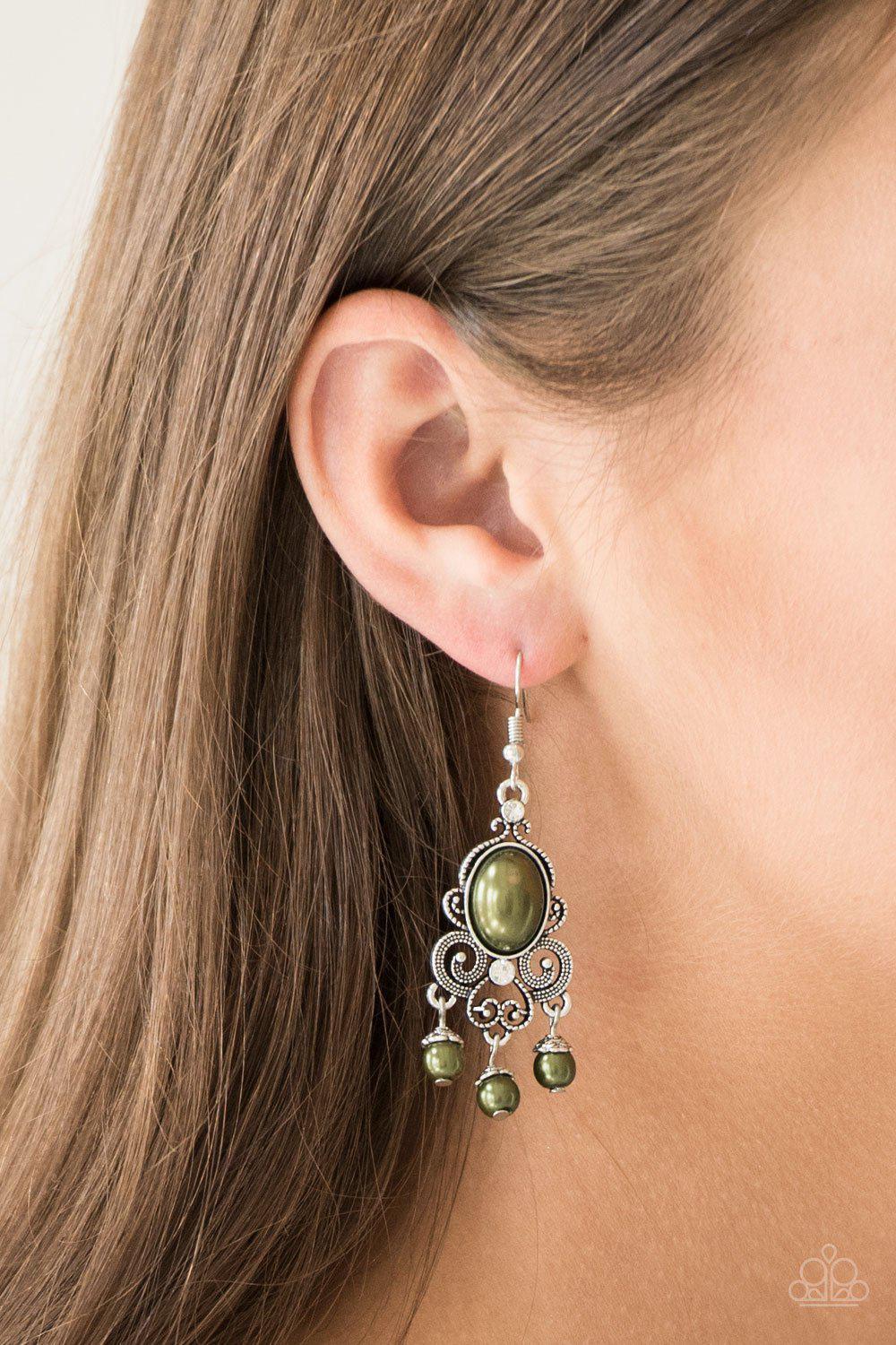 I Better Get Glowing Green Earrings - Paparazzi Accessories- lightbox - CarasShop.com - Paparazzi Jewelry by Cara Jewels