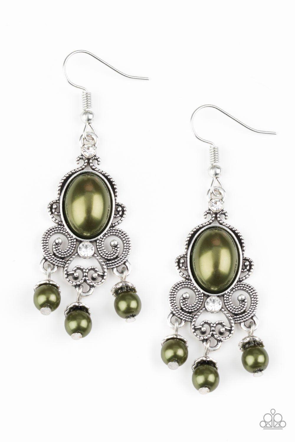 I Better Get Glowing Green Earrings - Paparazzi Accessories- on model - CarasShop.com - Paparazzi Jewelry by Cara Jewels