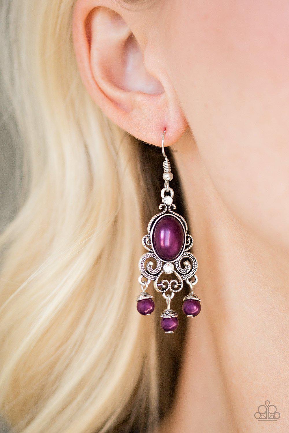 I Better Get Glowing Purple Earrings - Paparazzi Accessories- lightbox - CarasShop.com - Paparazzi Jewelry by Cara Jewels