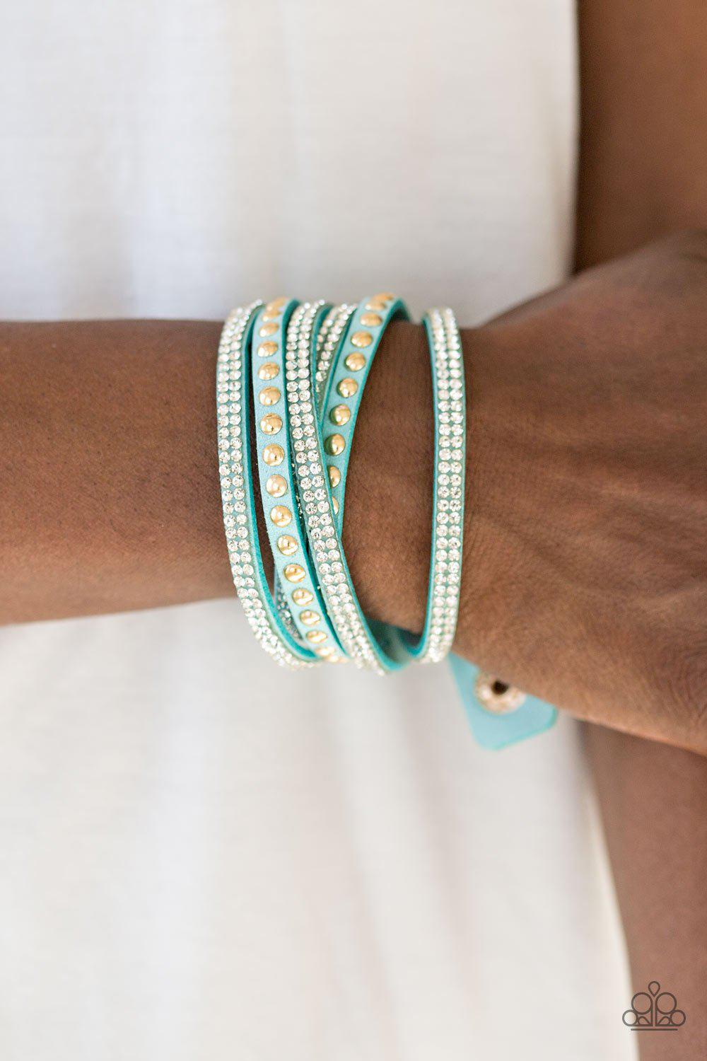 I BOLD You So Blue and Gold Urban Double-wrap Snap Bracelet - Paparazzi Accessories- lightbox - CarasShop.com - Paparazzi Jewelry by Cara Jewels