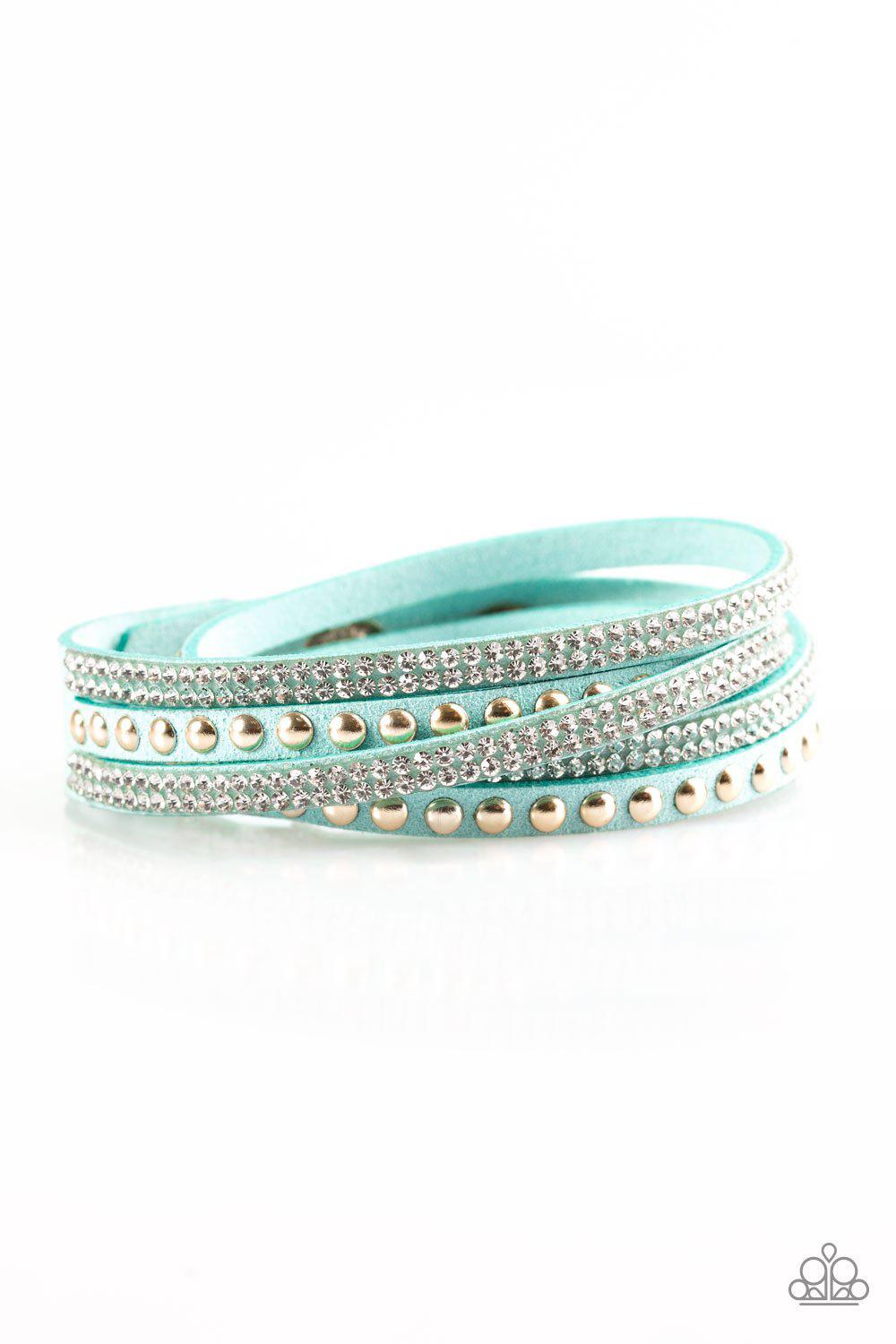 I BOLD You So Blue and Gold Urban Double-wrap Snap Bracelet - Paparazzi Accessories- on model - CarasShop.com - Paparazzi Jewelry by Cara Jewels