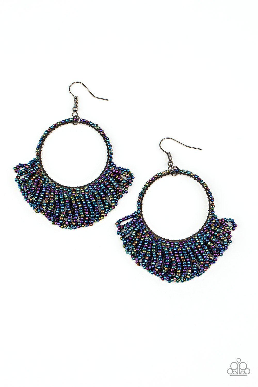 I Can't BEAD-lieve My Eyes! Multi "Oil Spill" Seed Bead Earrings - Paparazzi Accessories- lightbox - CarasShop.com - Paparazzi Jewelry by Cara Jewels