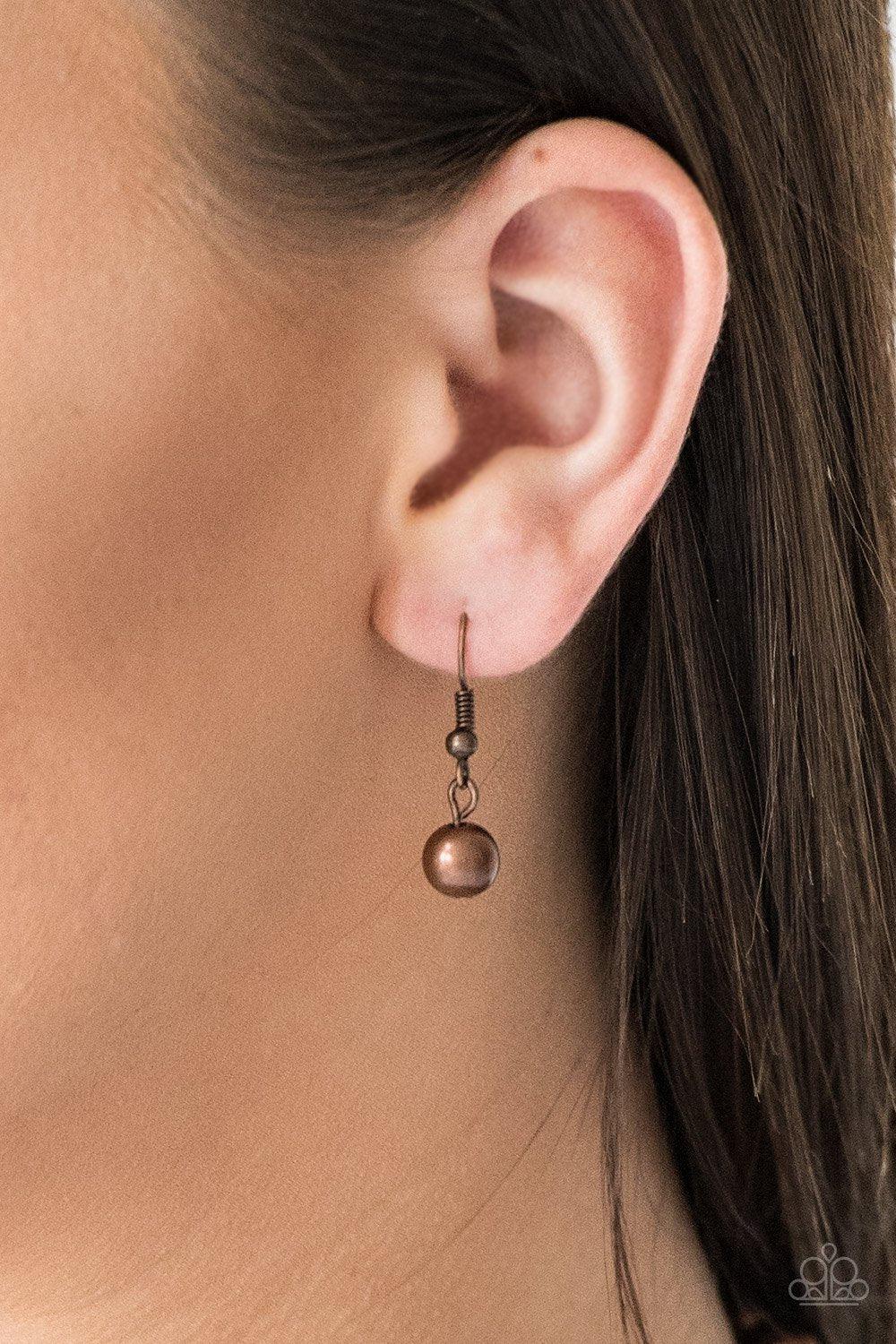 I Double Dare You Copper Pearl Necklace - Paparazzi Accessories - free matching earrings -CarasShop.com - Paparazzi Jewelry by Cara Jewels