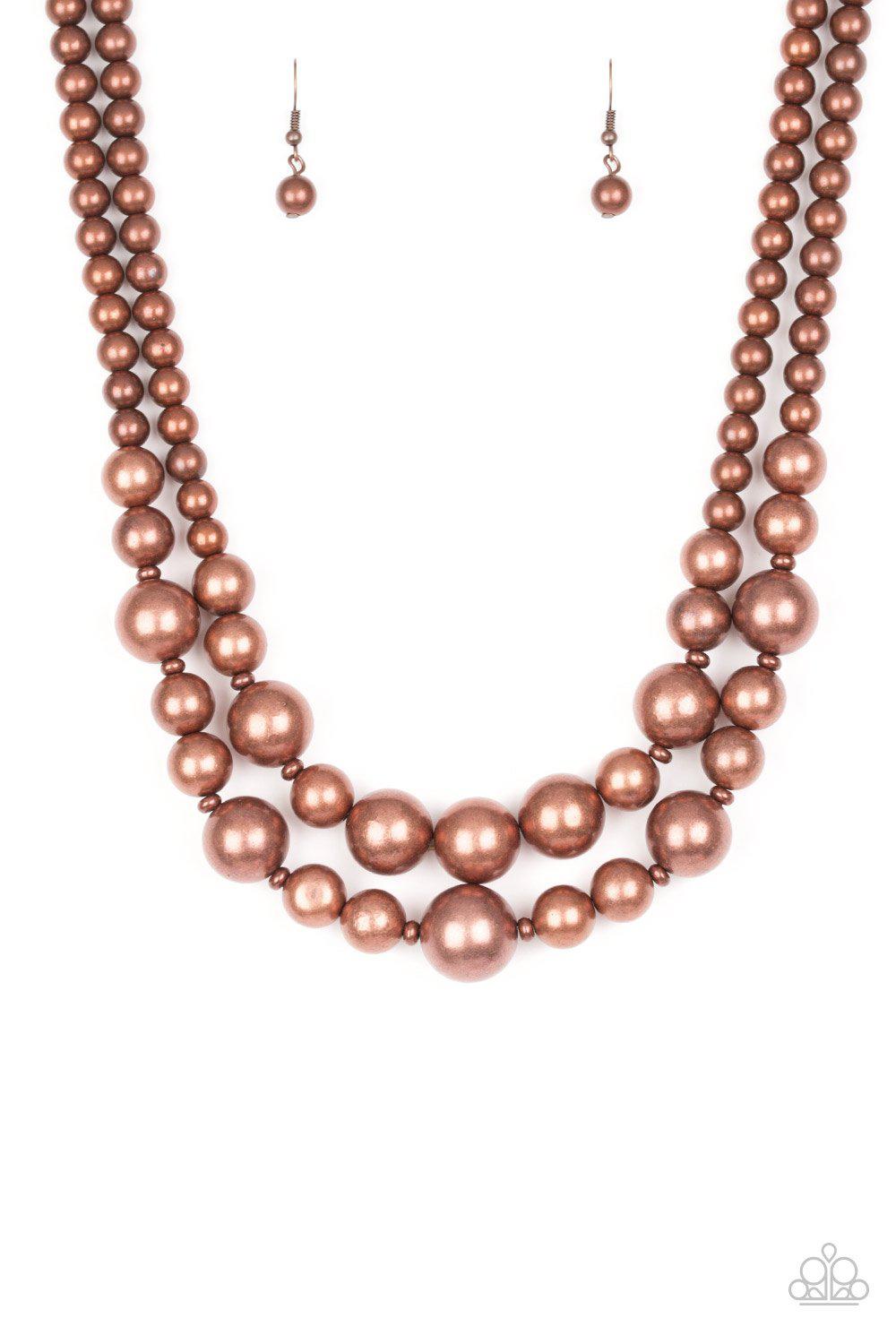 I Double Dare You Copper Pearl Necklace - Paparazzi Accessories- lightbox - CarasShop.com - Paparazzi Jewelry by Cara Jewels