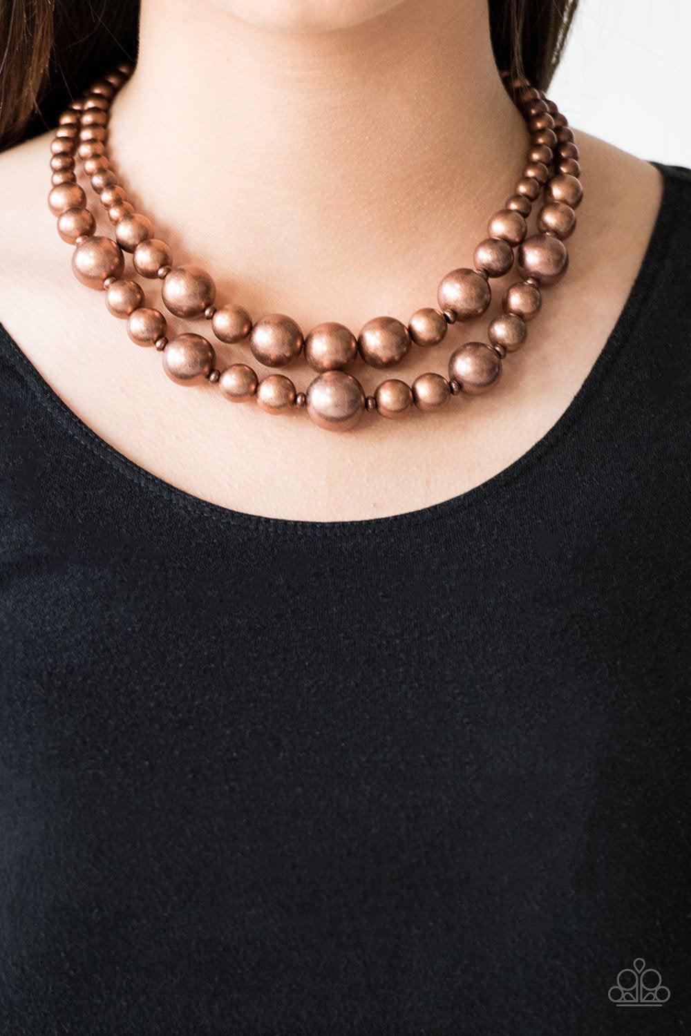 I Double Dare You Copper Pearl Necklace - Paparazzi Accessories- lightbox - CarasShop.com - Paparazzi Jewelry by Cara Jewels