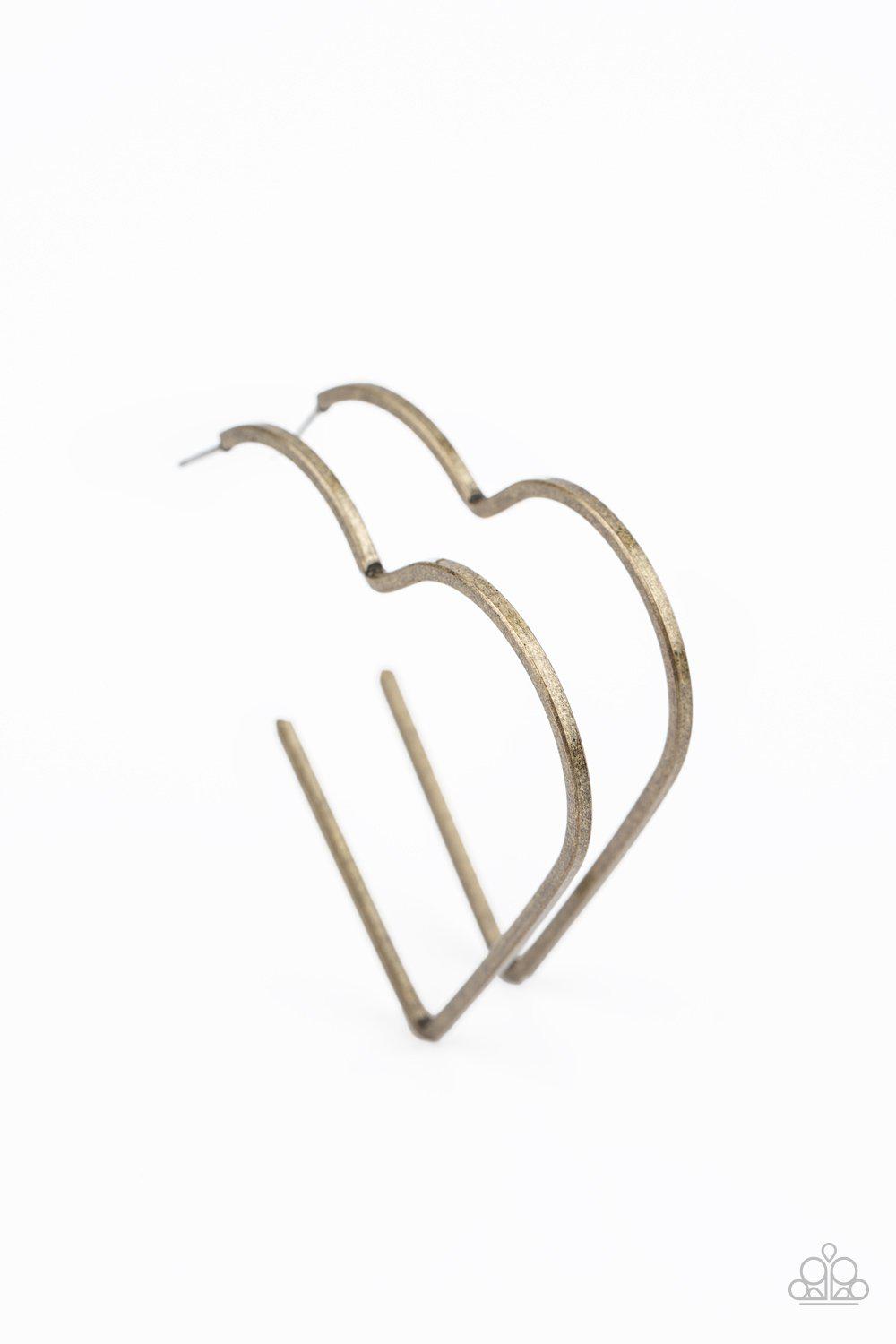 I HEART a Rumor Brass Heart-shaped Hoop Earrings - Paparazzi Accessories- lightbox - CarasShop.com - Paparazzi Jewelry by Cara Jewels