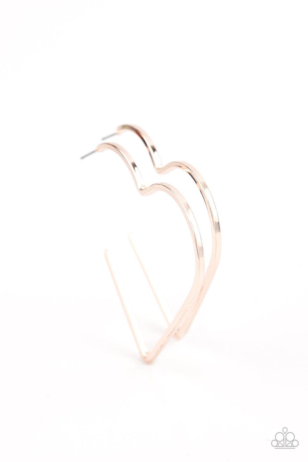 I HEART a Rumor Rose Gold Hoop Earrings - Paparazzi Accessories- on model - CarasShop.com - Paparazzi Jewelry by Cara Jewels