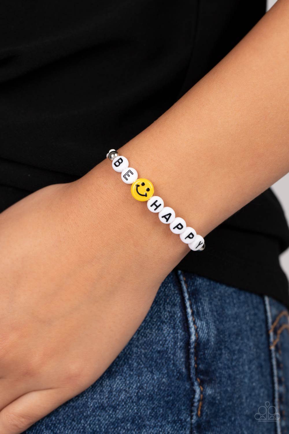 I Love Your Smile Silver Inspirational Bracelet - Paparazzi Accessories- on model - CarasShop.com - Paparazzi Jewelry by Cara Jewels