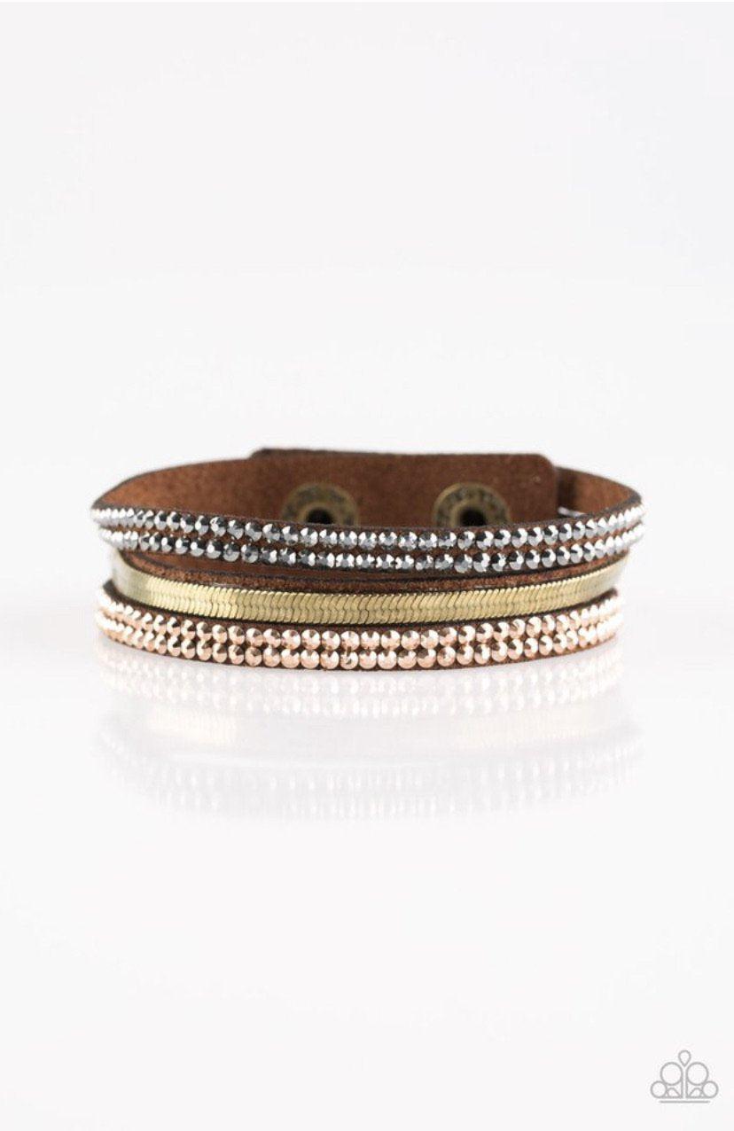 I Mean Business Multi Brown, Hematite and Brass Urban Wrap Bracelet - Paparazzi Accessories- lightbox - CarasShop.com - Paparazzi Jewelry by Cara Jewels