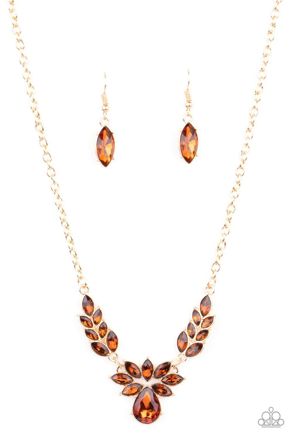 I Need Some HEIR Brown and Gold Rhinestone Necklace - Paparazzi Accessories - free matching earrings -CarasShop.com - Paparazzi Jewelry by Cara Jewels