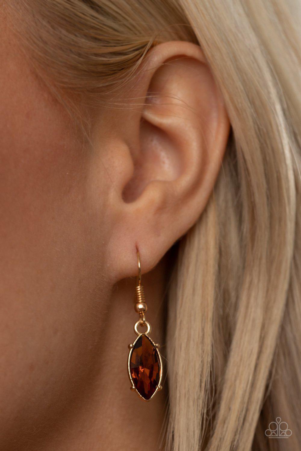 I Need Some HEIR Brown and Gold Rhinestone Necklace - Paparazzi Accessories- on model - CarasShop.com - Paparazzi Jewelry by Cara Jewels