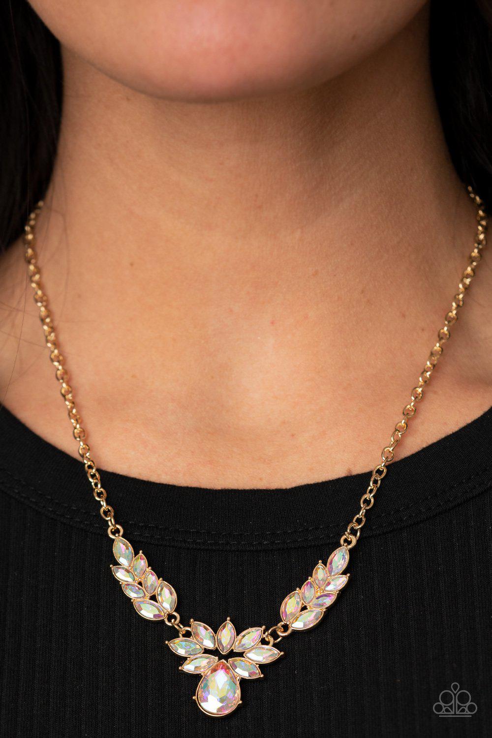 I Need Some HEIR Multi - Gold and Iridescent Rhinestone Necklace - Paparazzi Accessories- lightbox - CarasShop.com - Paparazzi Jewelry by Cara Jewels
