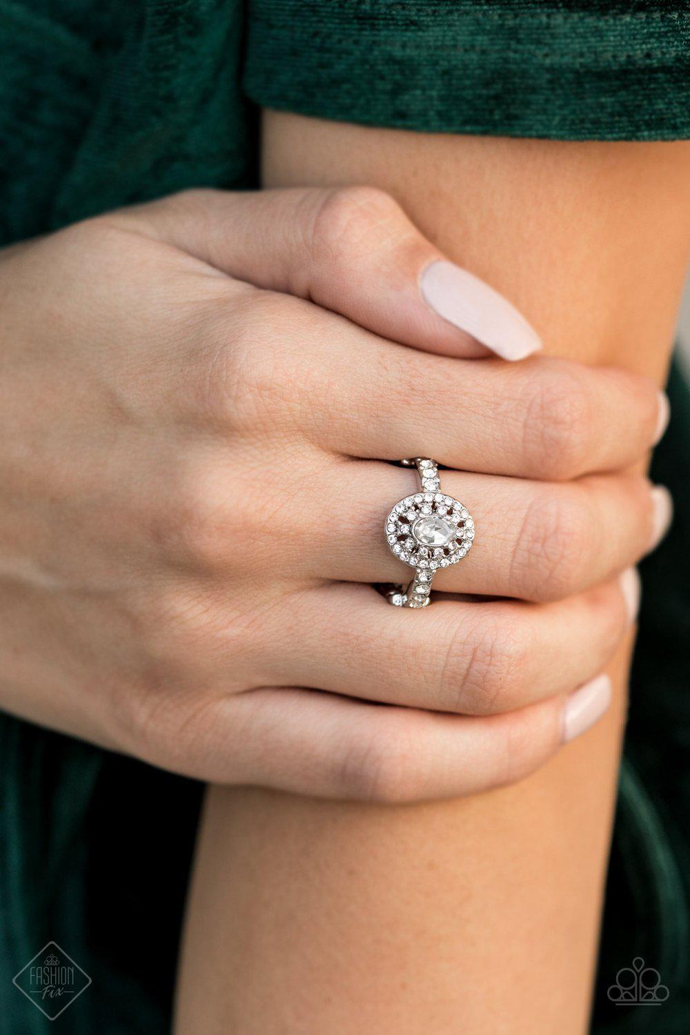 I Said Yes White Rhinestone Ring - Paparazzi Accessories- lightbox - CarasShop.com - Paparazzi Jewelry by Cara Jewels