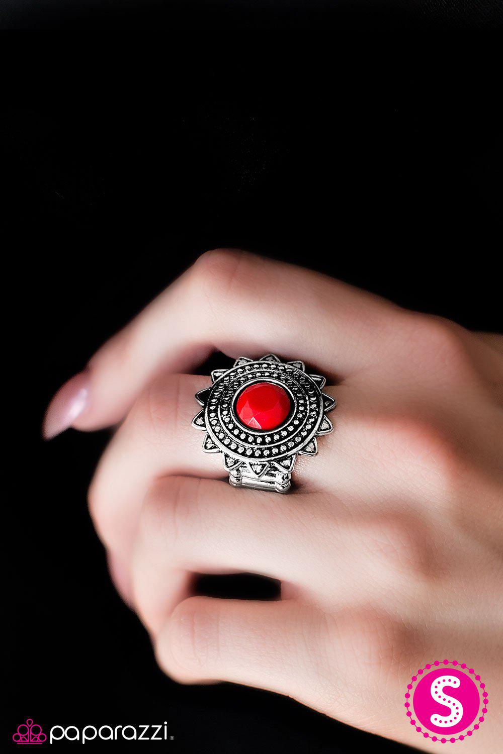 I Told You Sol Red and Silver Ring - Paparazzi Accessories- lightbox - CarasShop.com - Paparazzi Jewelry by Cara Jewels
