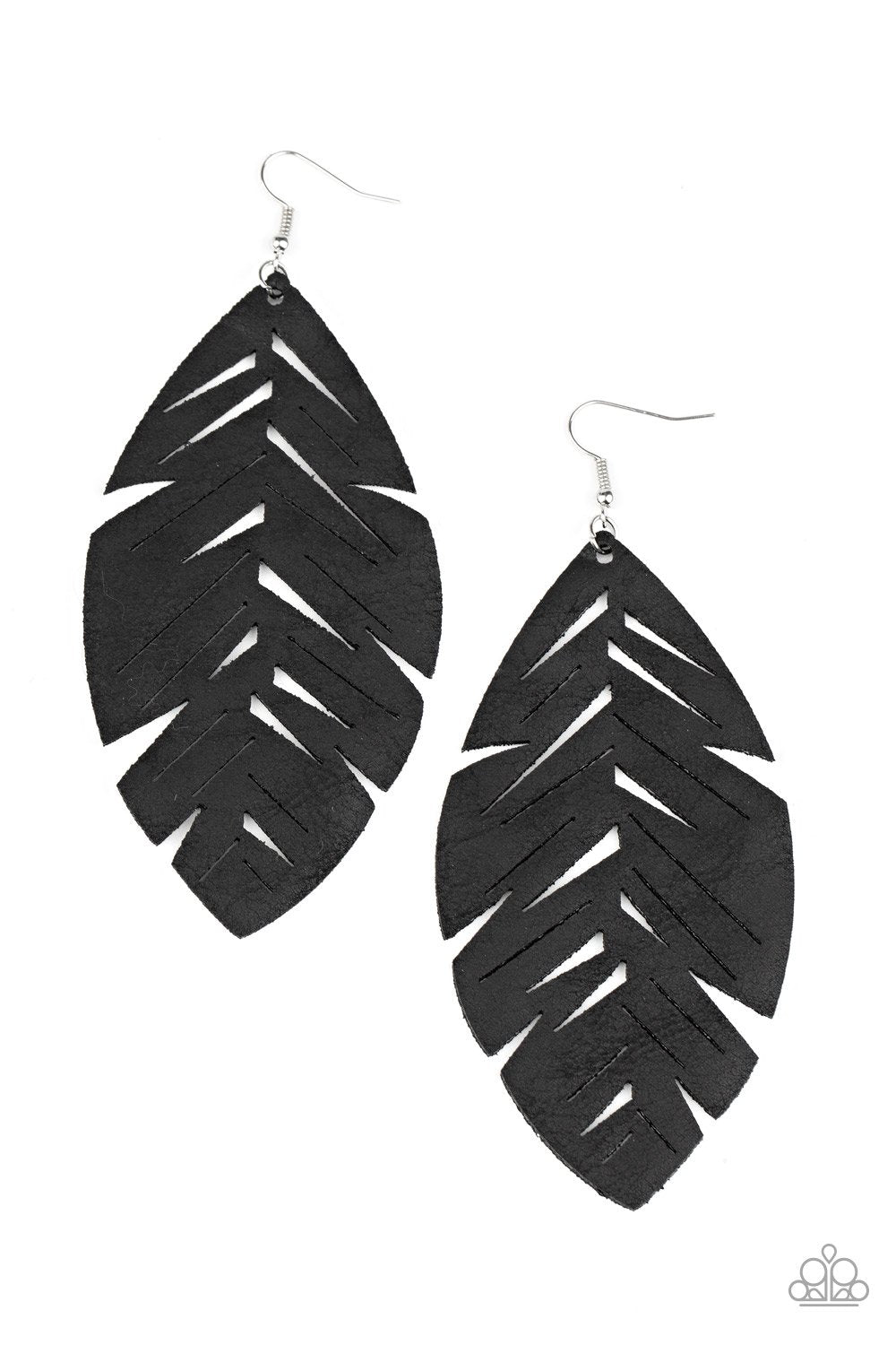 I Want To Fly Black Leather Feather Earrings - Paparazzi Accessories- lightbox - CarasShop.com - Paparazzi Jewelry by Cara Jewels