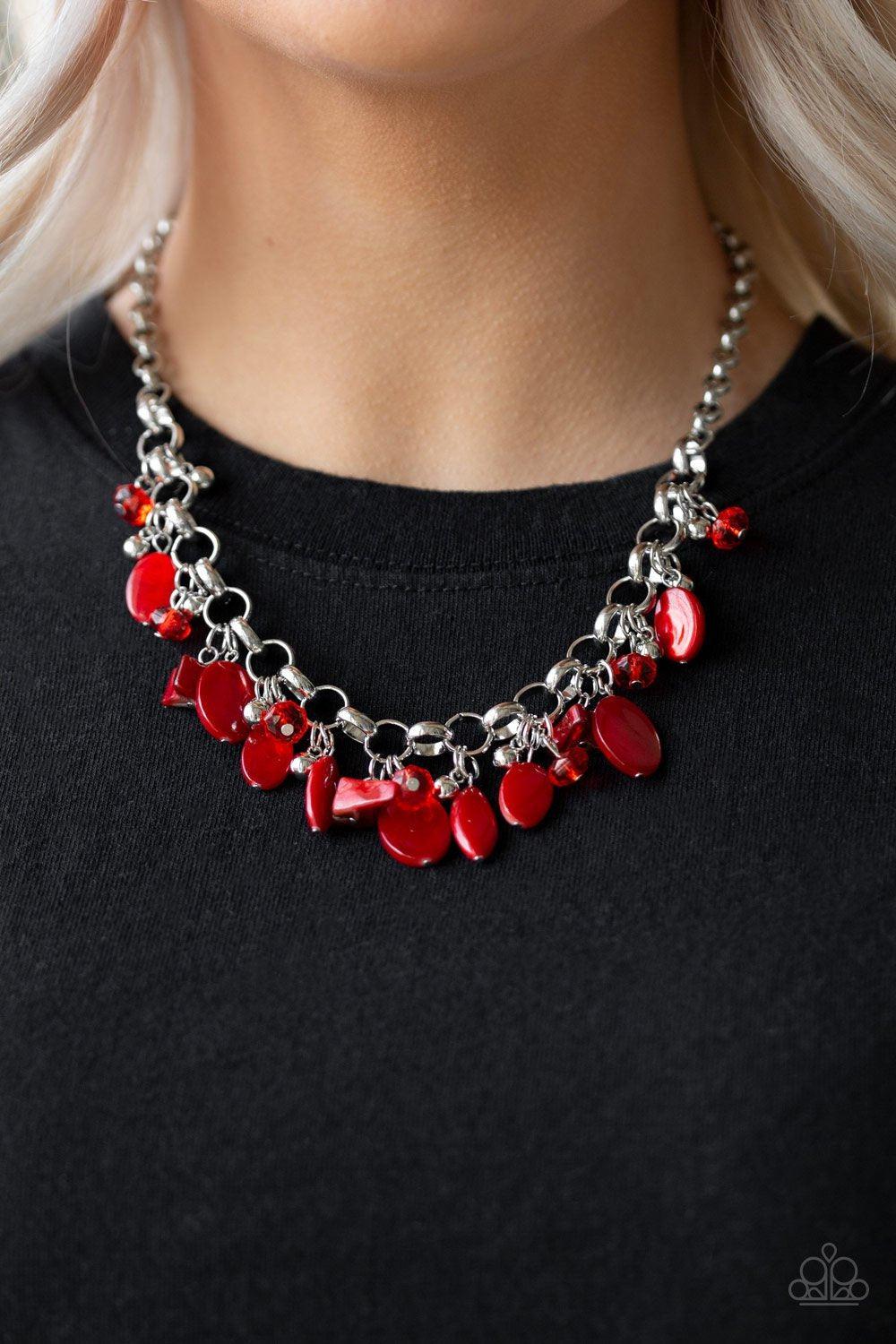 I Want To SEA The World Red Necklace - Paparazzi Accessories- on model - CarasShop.com - Paparazzi Jewelry by Cara Jewels