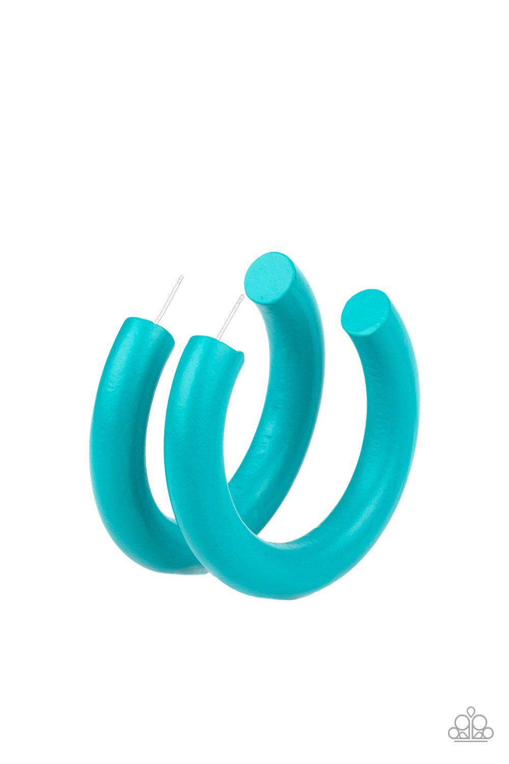 I WOOD Walk 500 Miles Turquoise Blue Wood Hoop Earrings - Paparazzi Accessories- lightbox - CarasShop.com - Paparazzi Jewelry by Cara Jewels