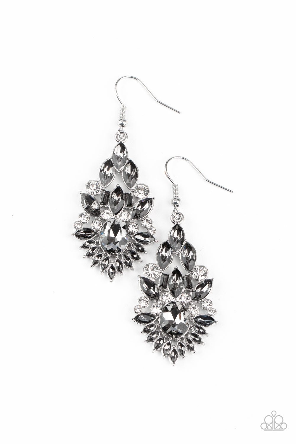 Ice Castle Couture Smoky Silver and White Rhinestone Earrings - Paparazzi Accessories- lightbox - CarasShop.com - Paparazzi Jewelry by Cara Jewels