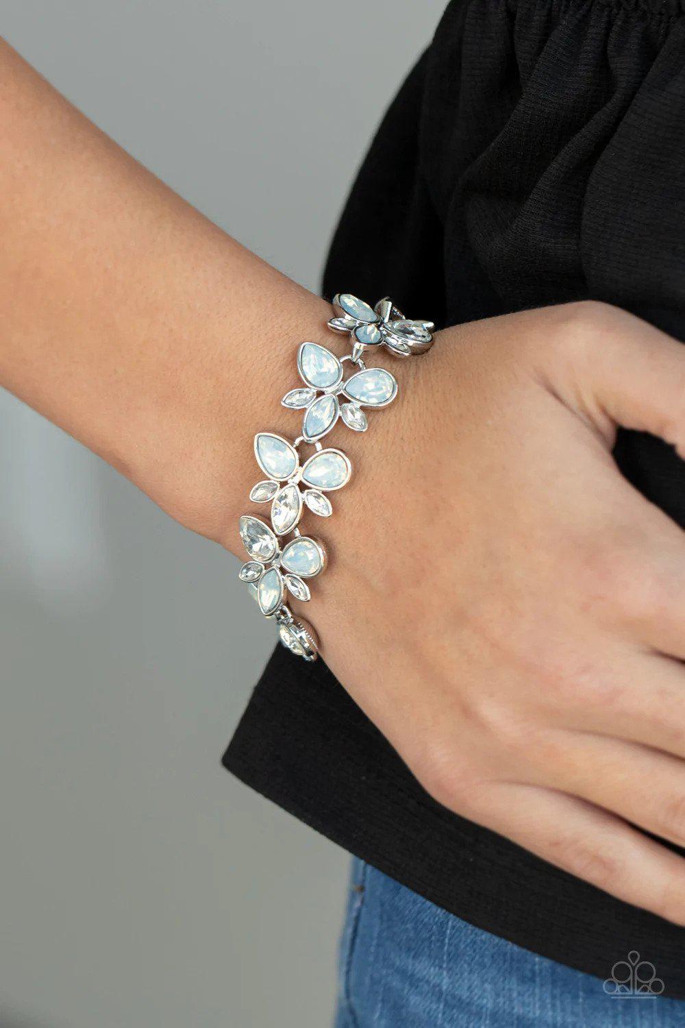 Ice Garden White Bracelet - Paparazzi Accessories- on model - CarasShop.com - Paparazzi Jewelry by Cara Jewels
