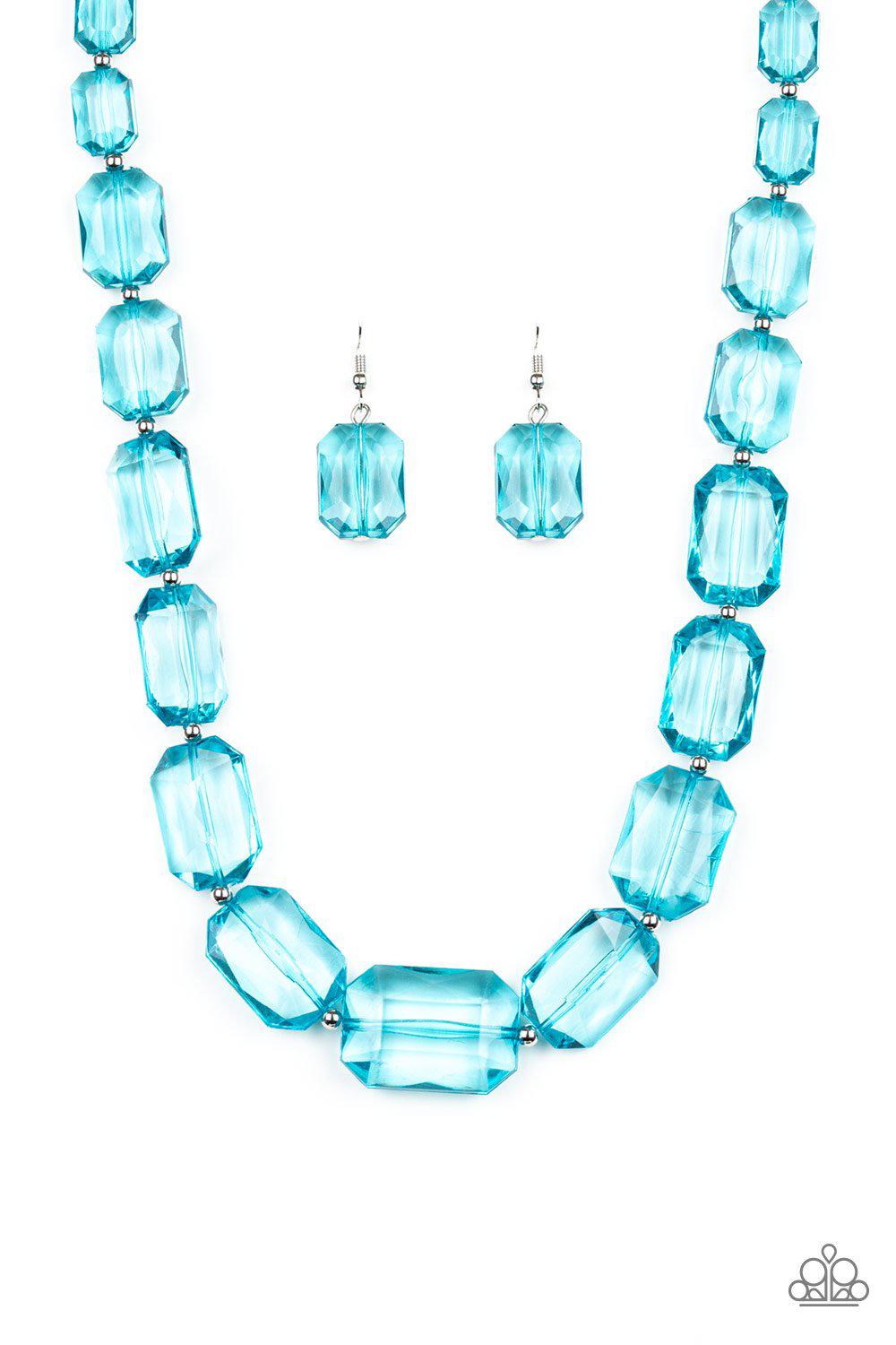 ICE Versa Blue Acrylic Necklace and matching Earrings - Paparazzi Accessories - free matching earrings -CarasShop.com - Paparazzi Jewelry by Cara Jewels