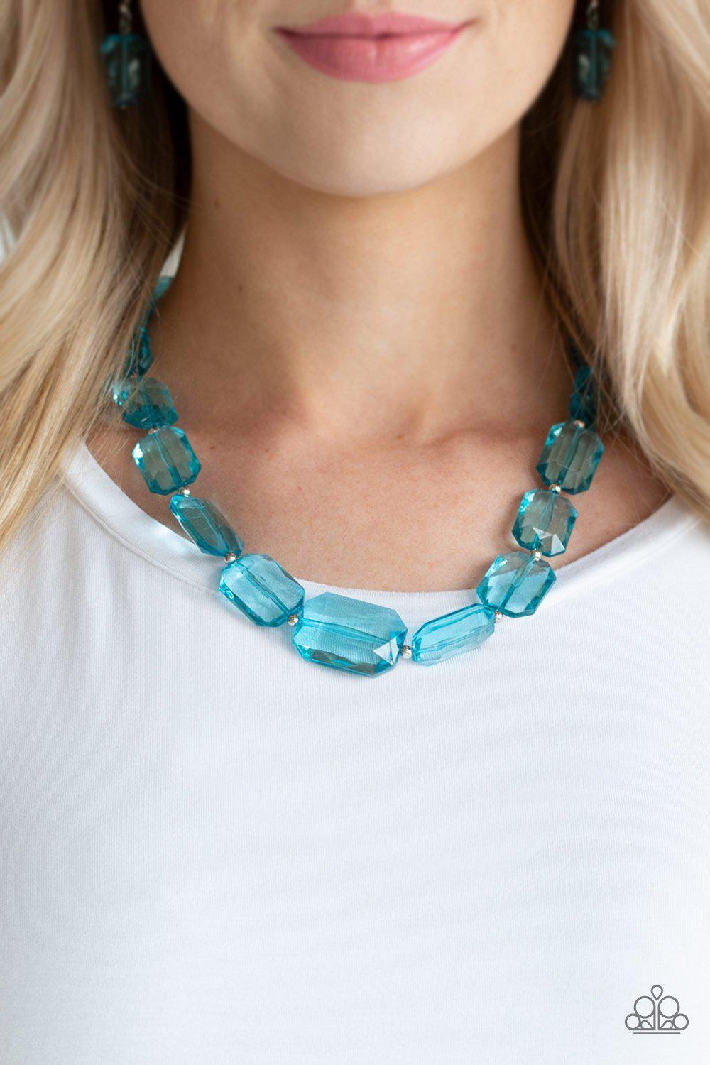 ICE Versa Blue Acrylic Necklace and matching Earrings - Paparazzi Accessories- lightbox - CarasShop.com - Paparazzi Jewelry by Cara Jewels