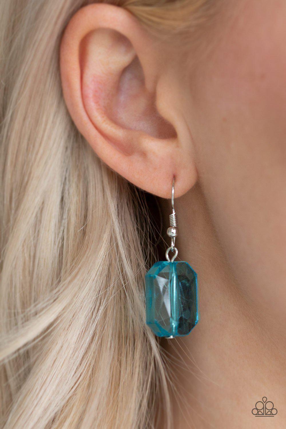 ICE Versa Blue Acrylic Necklace and matching Earrings - Paparazzi Accessories- on model - CarasShop.com - Paparazzi Jewelry by Cara Jewels