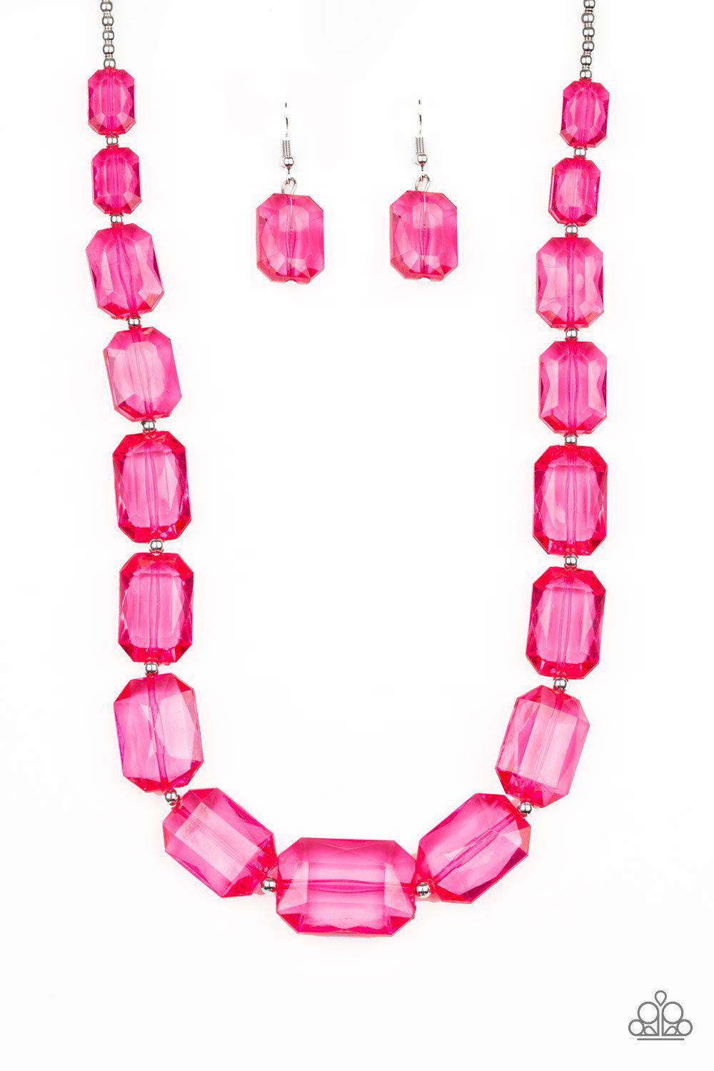 ICE Versa Pink Acrylic Necklace and matching Earrings - Paparazzi Accessories- lightbox - CarasShop.com - Paparazzi Jewelry by Cara Jewels