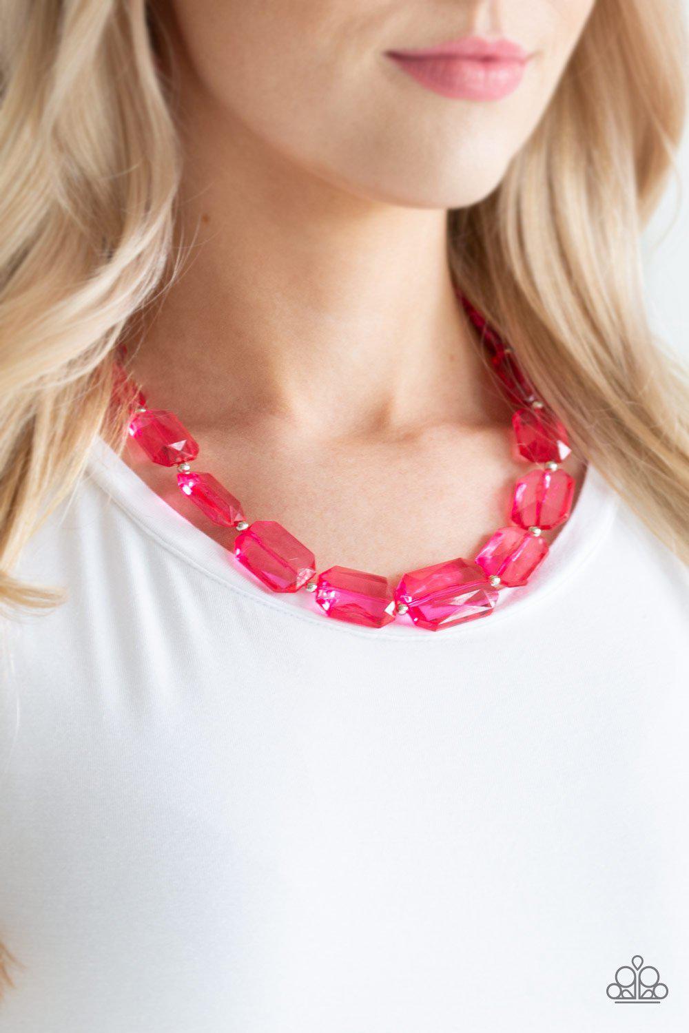 ICE Versa Pink Acrylic Necklace and matching Earrings - Paparazzi Accessories- lightbox - CarasShop.com - Paparazzi Jewelry by Cara Jewels