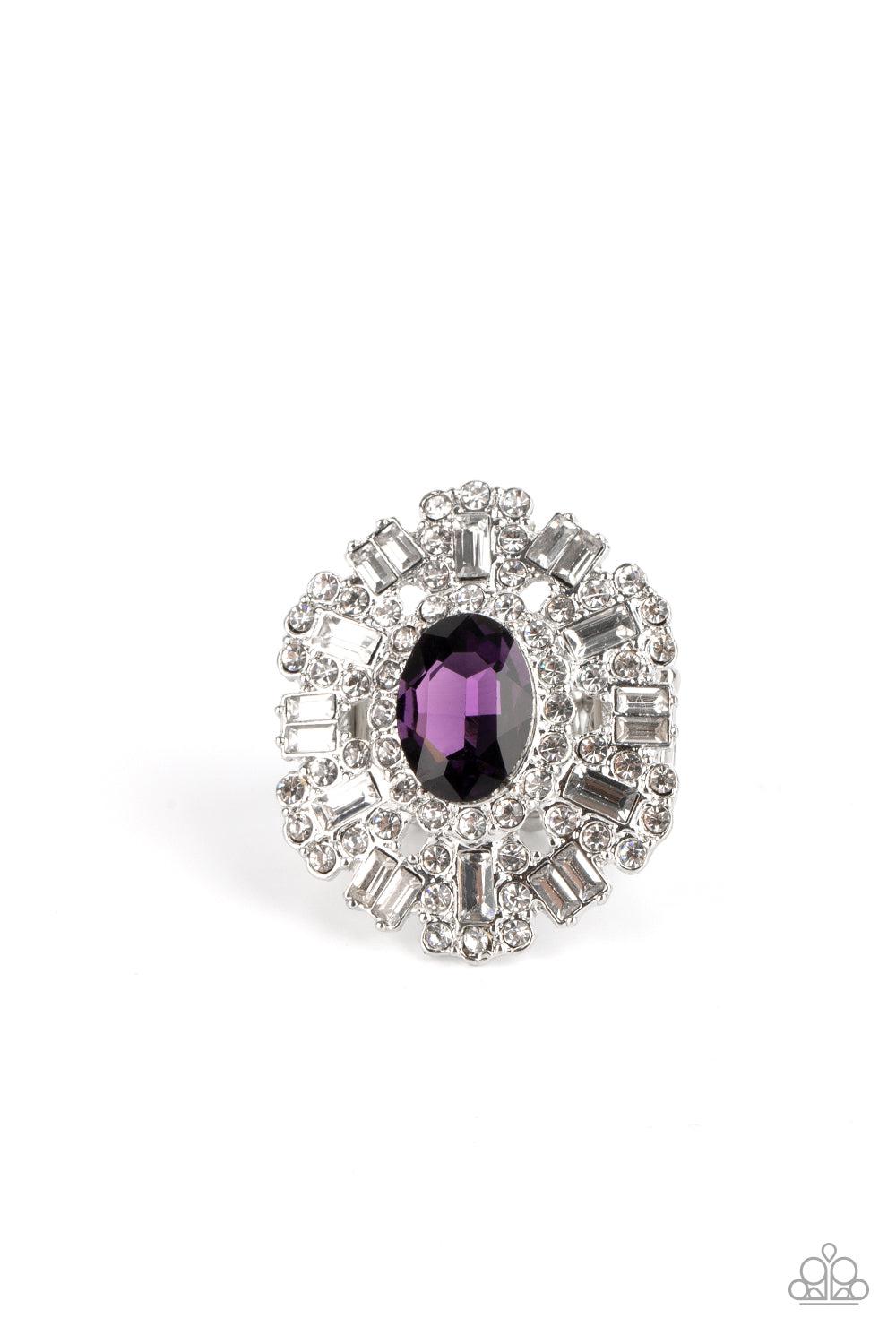 Iceberg Ahead Purple and White Rhinestone Ring - Paparazzi Accessories- lightbox - CarasShop.com - Paparazzi Jewelry by Cara Jewels