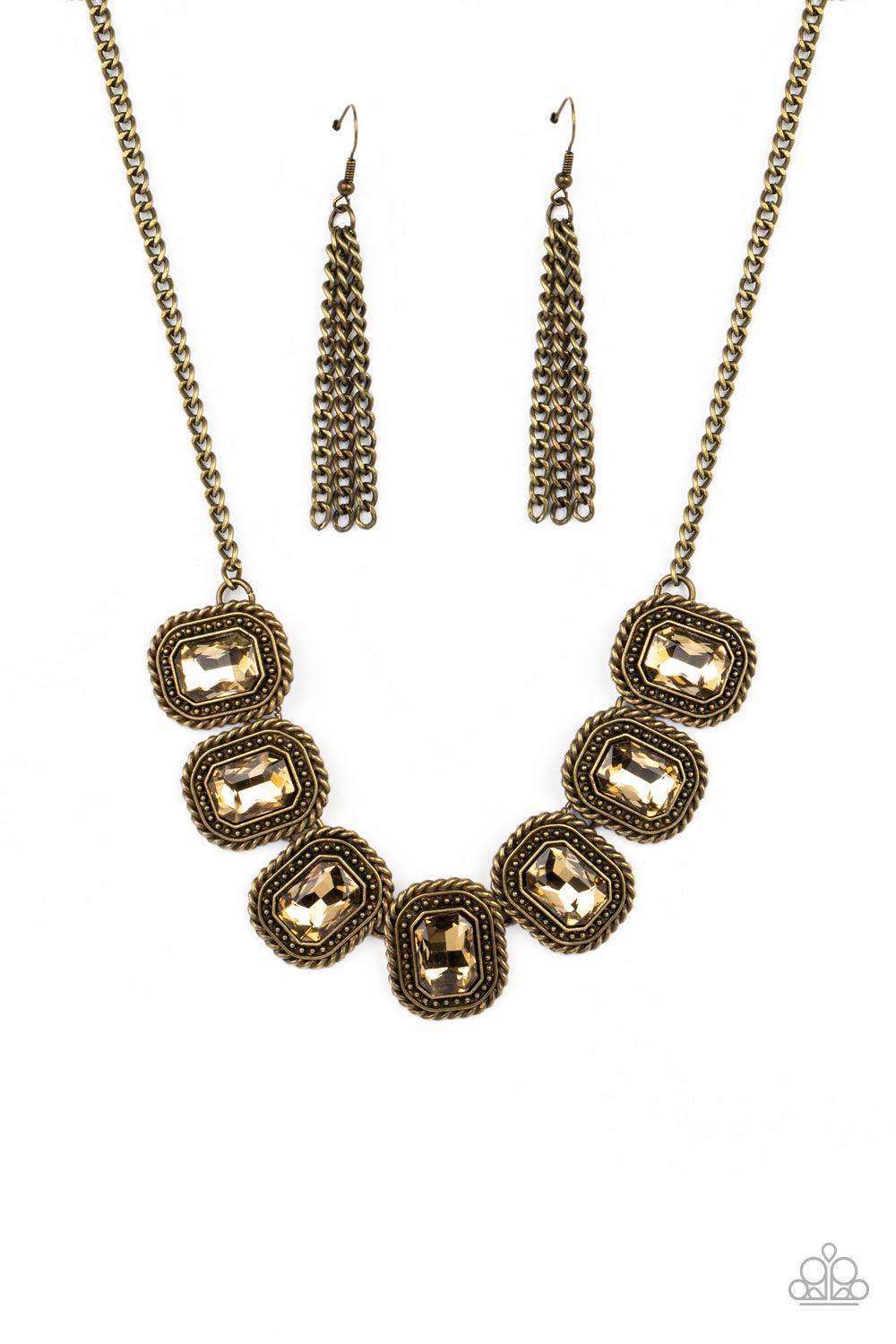 Iced Iron Brass Rhinestone Necklace - Paparazzi Accessories- lightbox - CarasShop.com - Paparazzi Jewelry by Cara Jewels