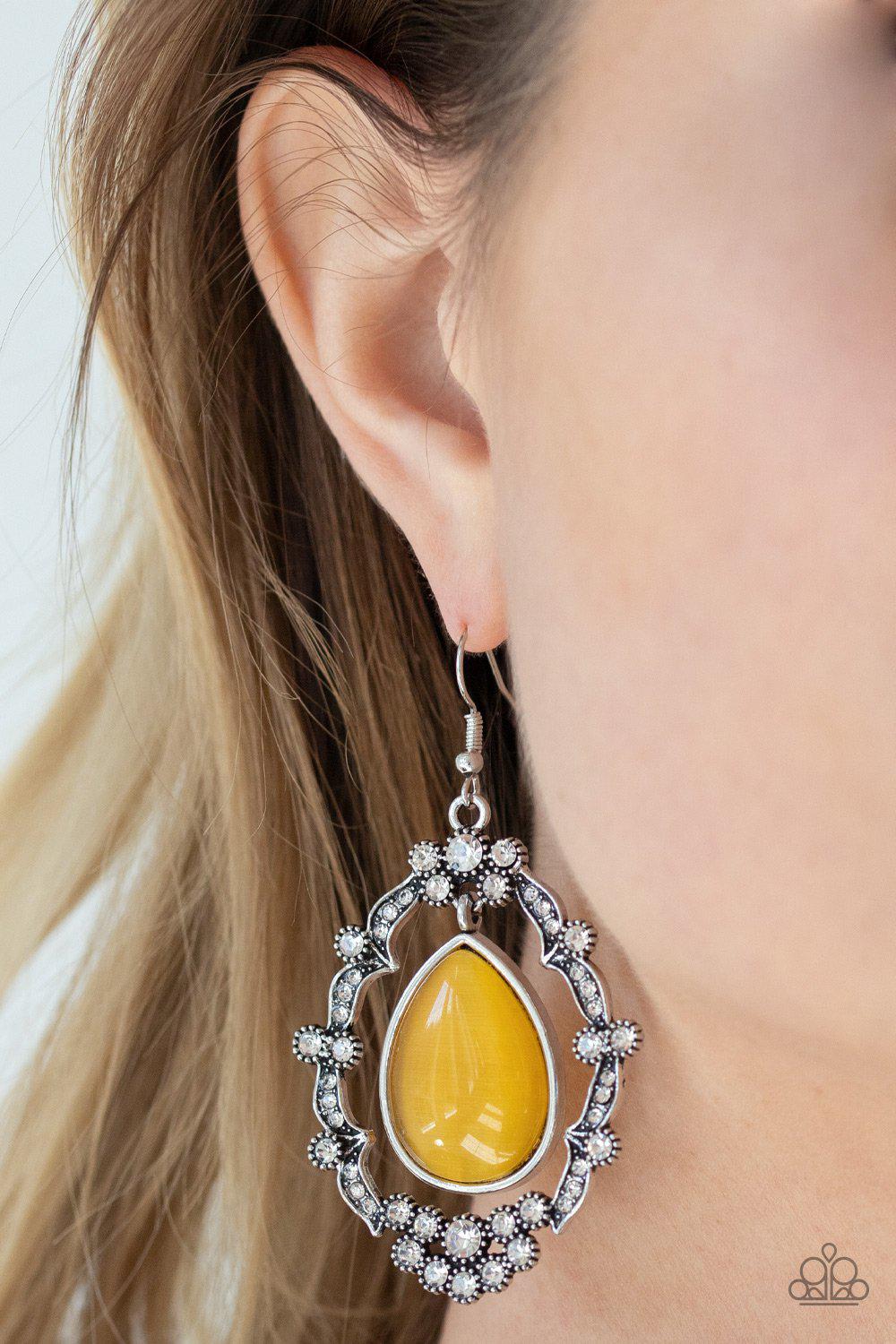 Icy Eden Yellow Cat's Eye Stone Earrings - Paparazzi Accessories- lightbox - CarasShop.com - Paparazzi Jewelry by Cara Jewels