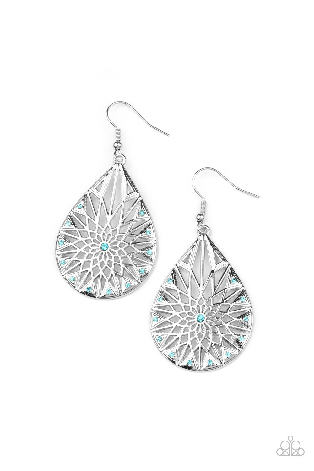 Icy Mosaic Blue Rhinestone Teardrop Earrings - Paparazzi Accessories- lightbox - CarasShop.com - Paparazzi Jewelry by Cara Jewels